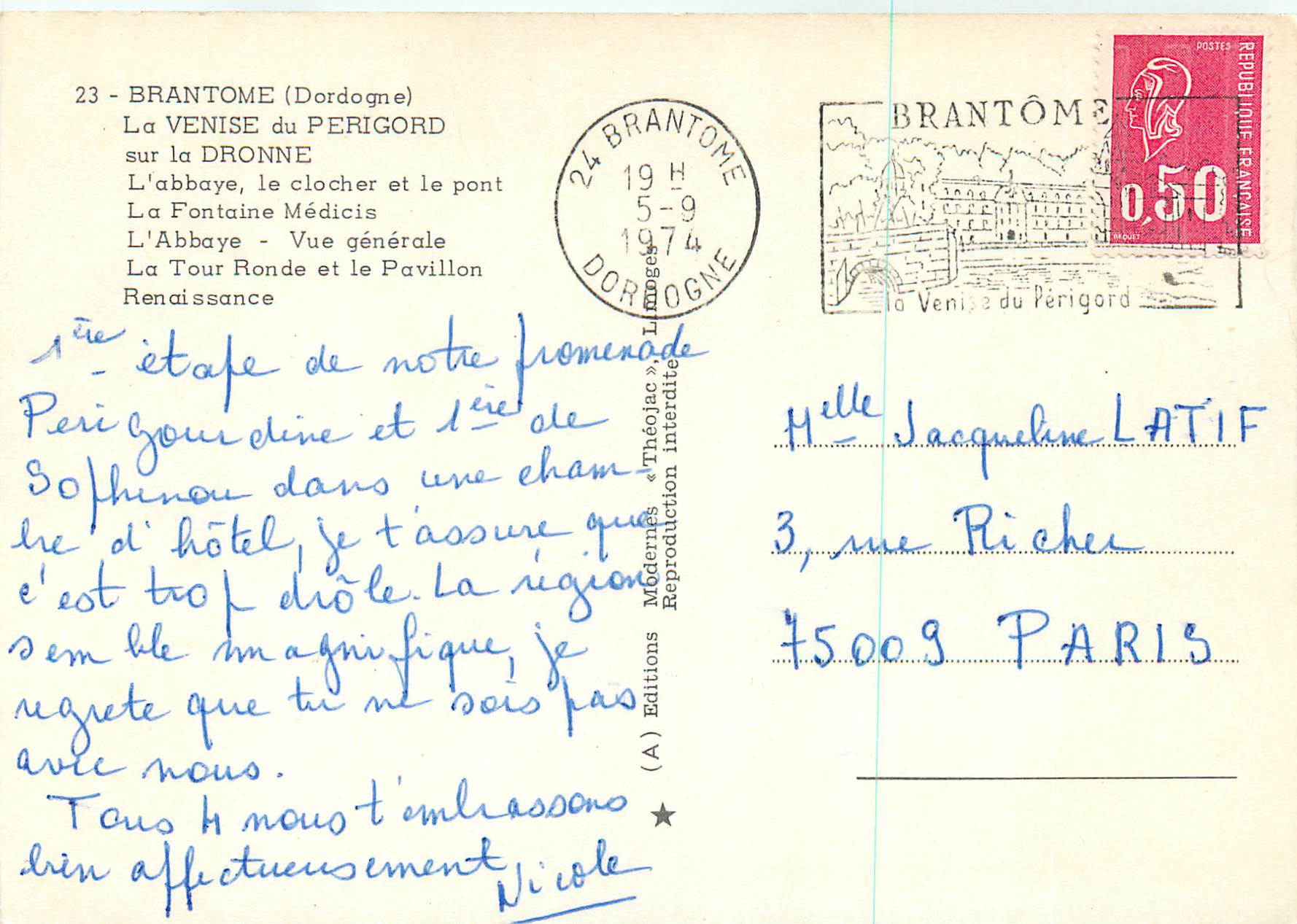 CPM Brantome (Dordogne) La Venise du Perigord sur la Dronne — Rückseite