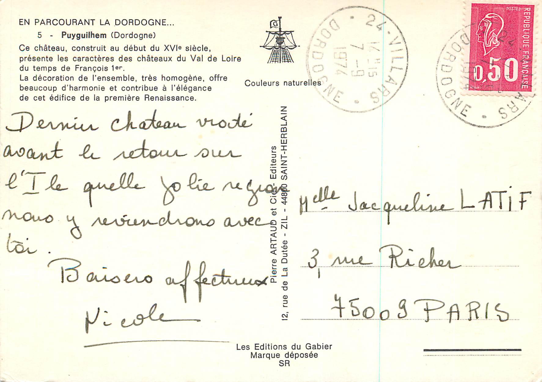 Château de Puygilhem — Dordogne — Éditions du Gabier — Back