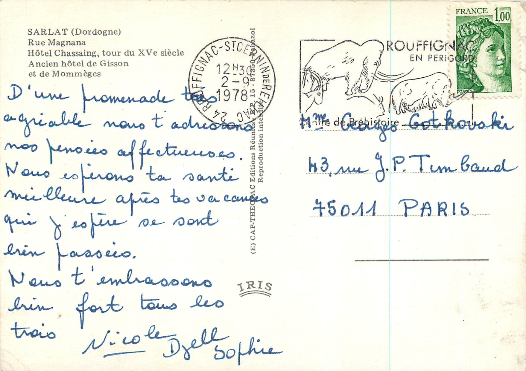 CPM Sarlat (Dordogne) Rue Magnana Hotel Chassaing tour du XVe Siecle — Rückseite