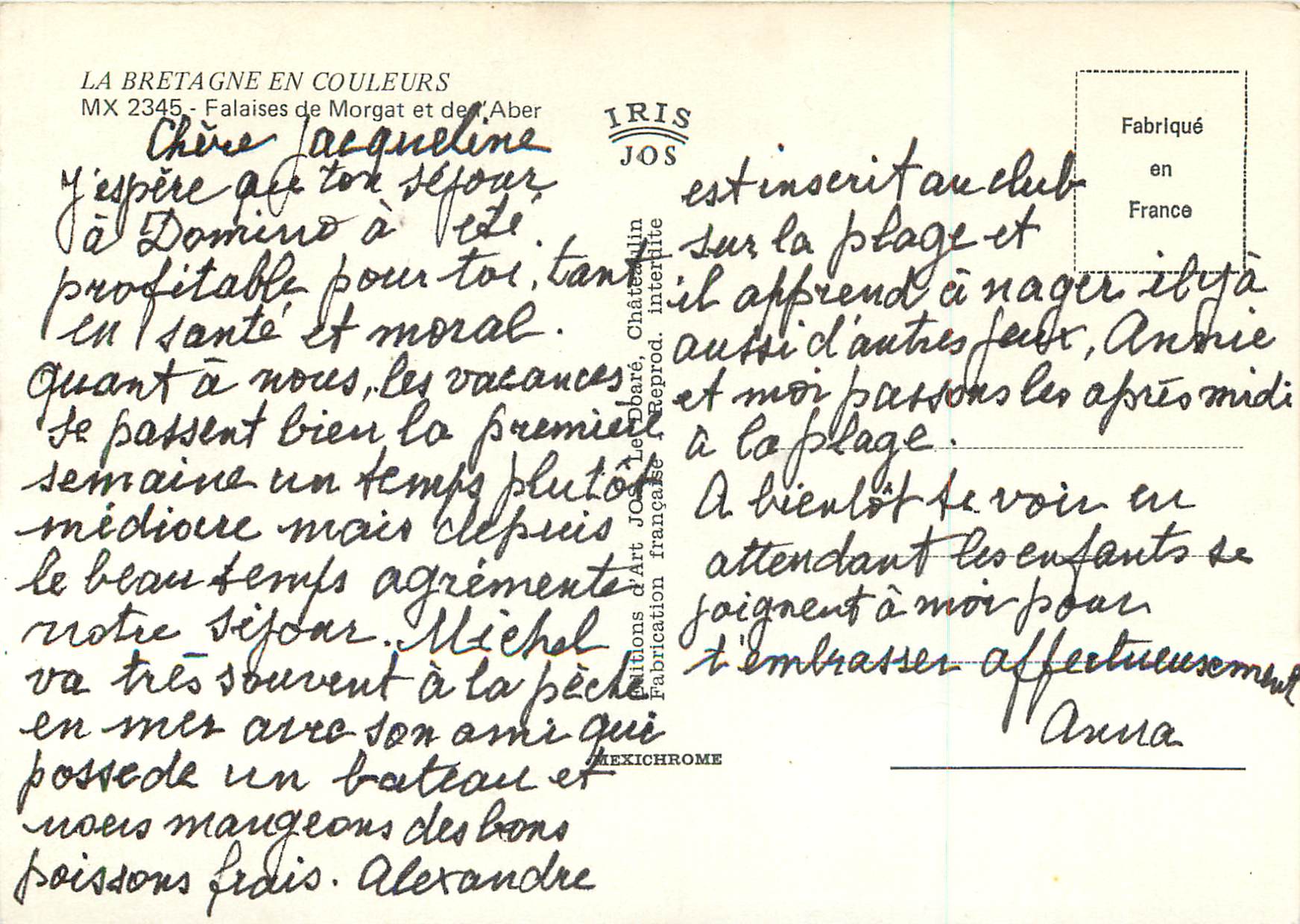 CPM Falaises de Morgat et de l'Aber La Bretagne en Couleurs — Rückseite