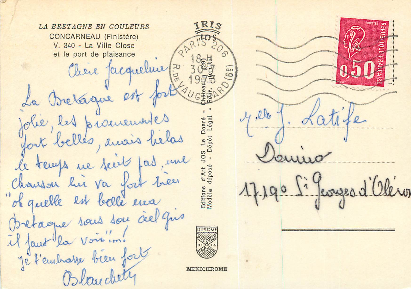 CPM Concarneau (Finistere) La Bretagne en Couleurs La Ville Close et le Port de Plaisance — Rückseite