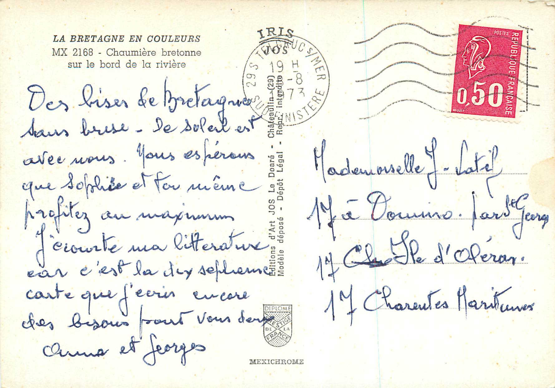 CPM La Bretagne en Couleurs Chaumiere Bretonne sur le Bord de la Riviere — Rückseite
