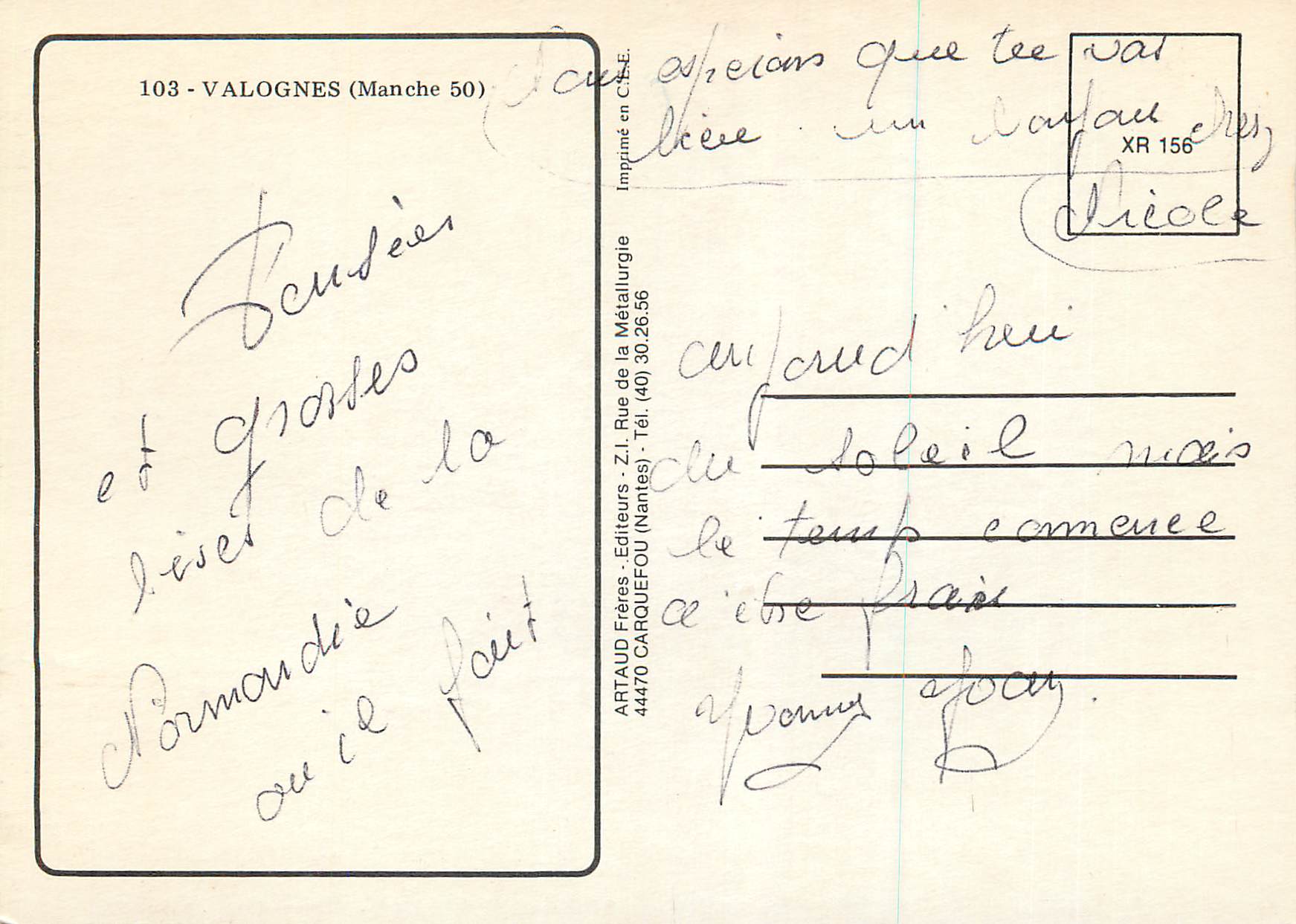 Valognes — L'Église, l'Hôtel de Beaumont, le Jardin Public — Artaud Frères, n°103 — Rückseite