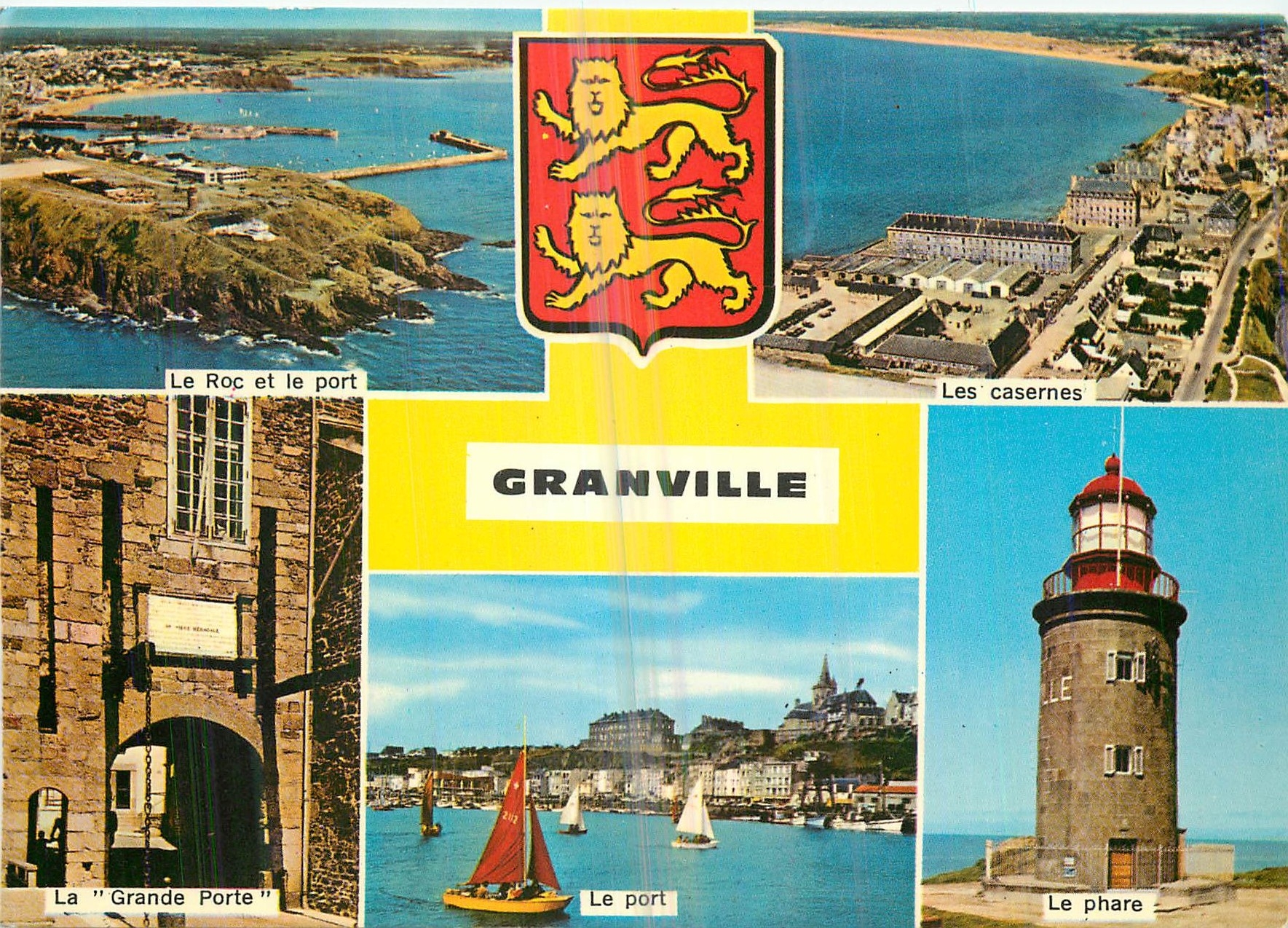 Granville — vue panoramique avec le phare, la Grande Porte, le port et les casernes — éditeur Artaud, Nantes