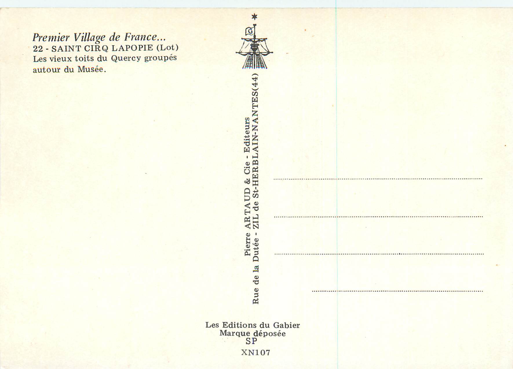 Saint-Cirq-Lapopie (Lot) — Les vieux toits du Quercy groupés autour du musée — Éditions Pierre Artaud & Cie — Rückseite