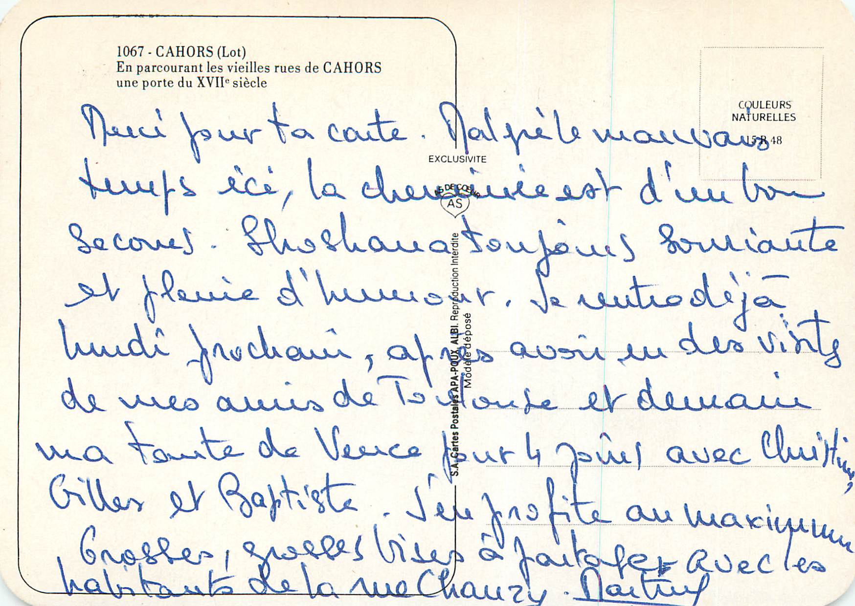 CPM Cahors (Lot) En Parcourant les Vieilles Rues de Cahors une porte du XVIIe Siecle — Rückseite