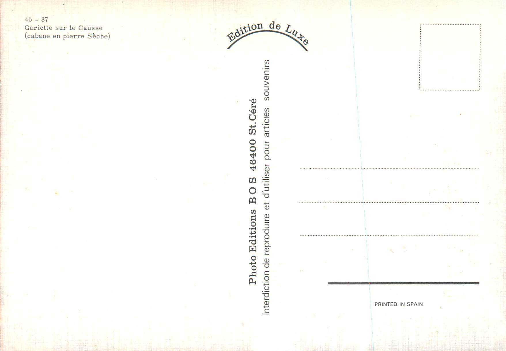 CPM Gariotte sur le Causse (Cabane en Pierre Seche) — Back