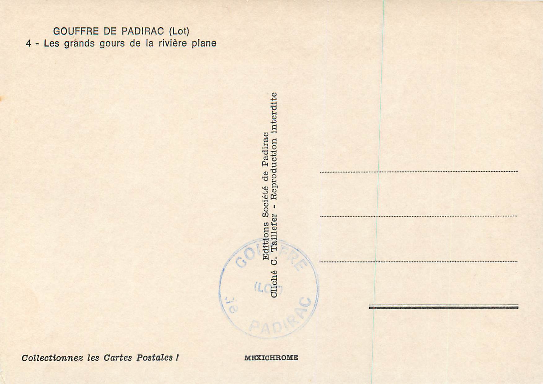 Gouffre de Padirac (Lot) — Die großen Becken des flachen Flusses — Éditions C. Taillefer — Rückseite