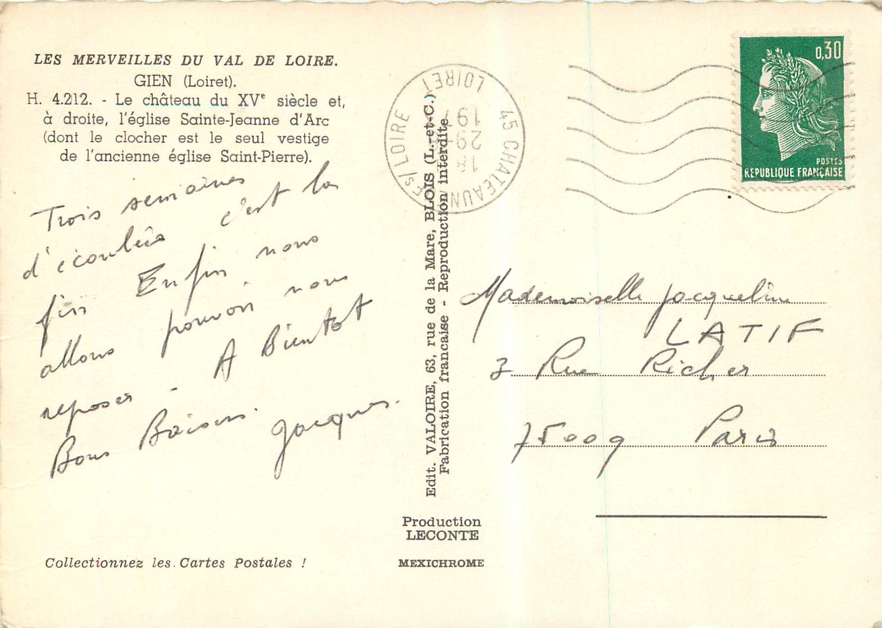 CPM Gien (Loiret) Les Merveilles du Val de Loire Le Chateau du XVe Siecle — Rückseite