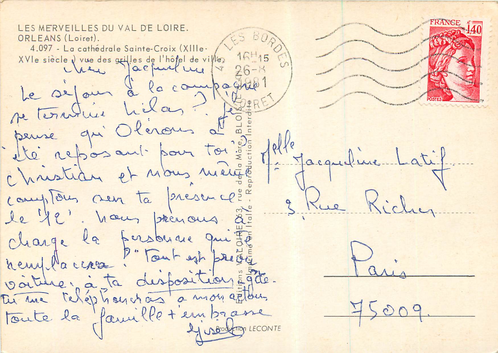 CPM Orleans (Loiret) Les Merveilles du Val de Loire La Cathedrale Sainte Croix — Verso
