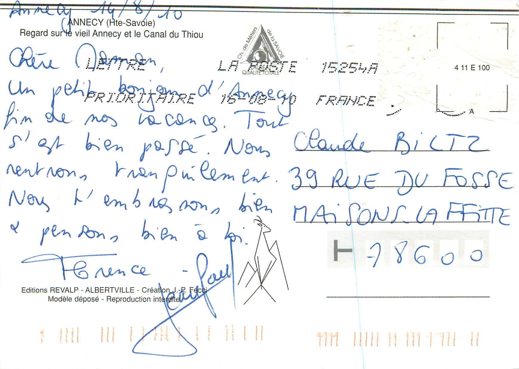 Annecy — Regard sur le vieux Annecy et le Canal du Thiou — Editions REVALP - Albertville — Rückseite