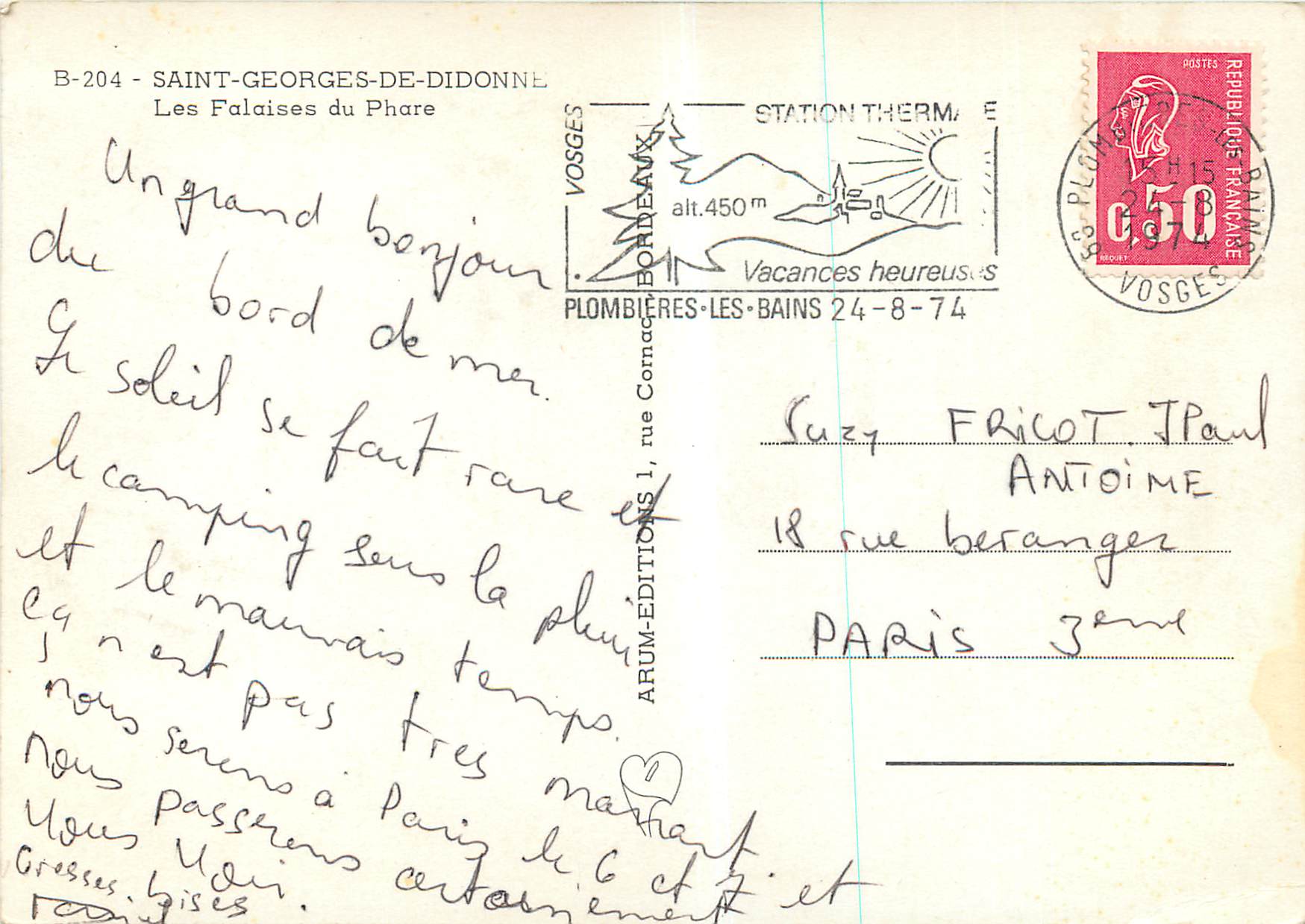 CPM Saint Georges de Didonne les Falaises du Phare — Back