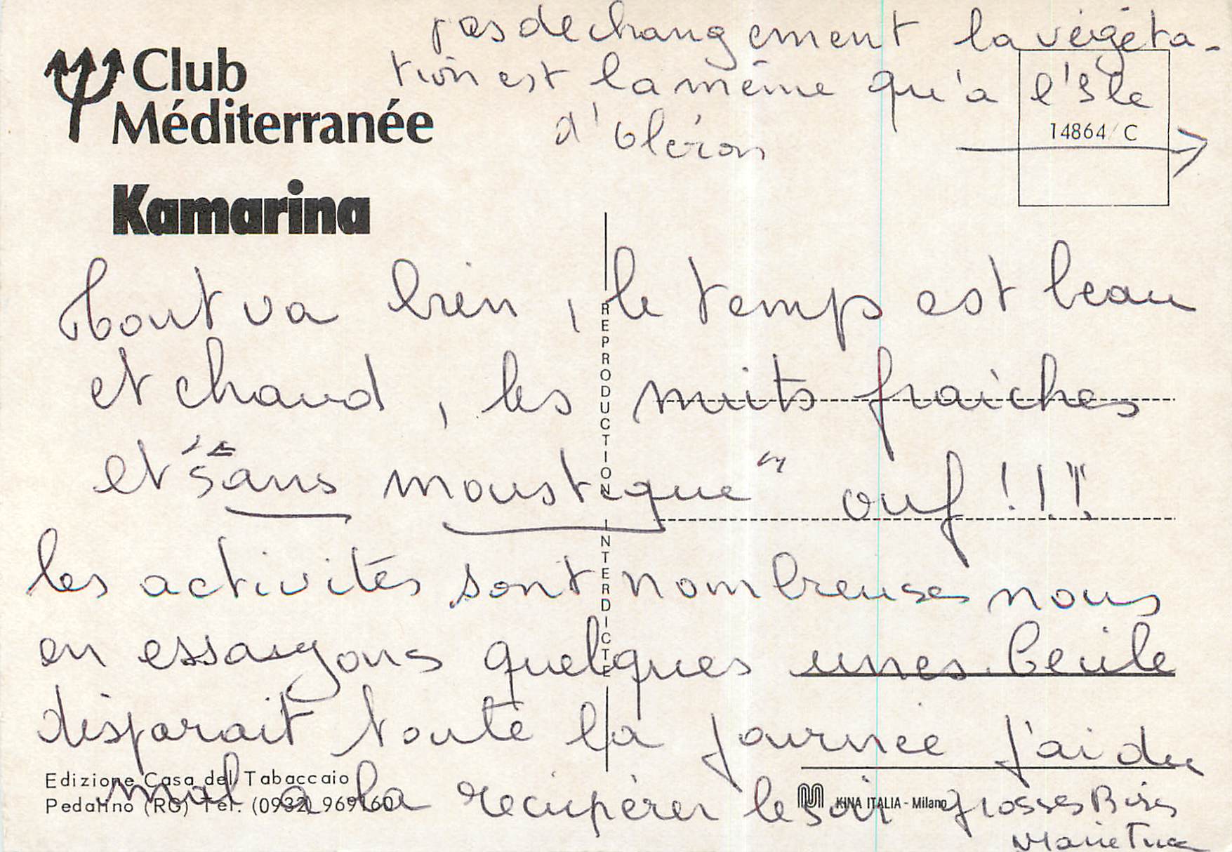 CPM Club Mediterranee Kamarina Edizione Casa Del Tobaccaio  — Rückseite