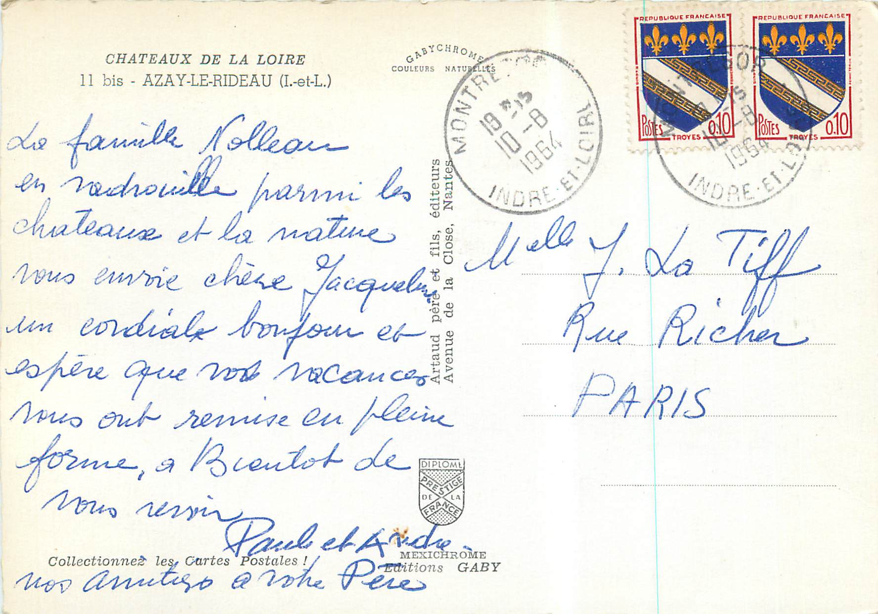 CPM Azay le Rideau (I et L) Chateaux de la Loire — Verso