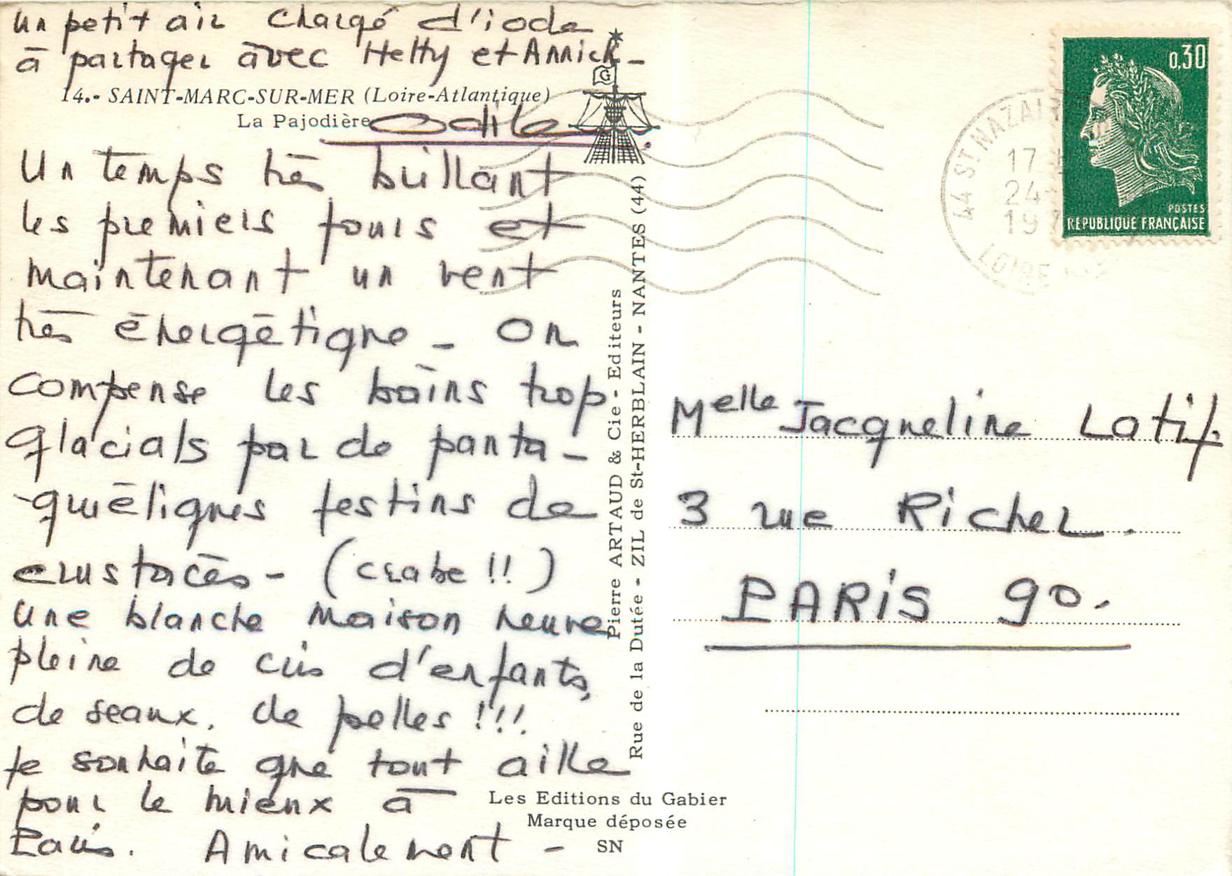 CPM Saint Marc Sur Mer (Loire Atlantique) la Pajodiere — Rückseite