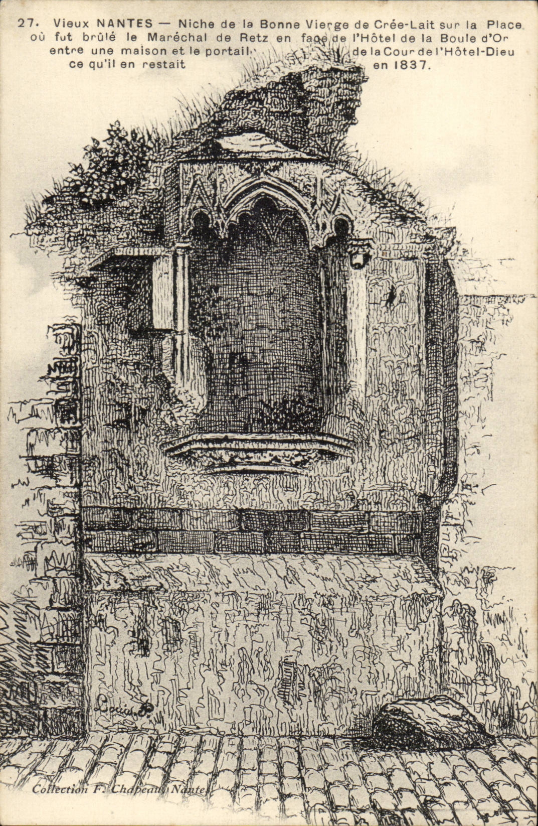Nantes - Niche de la Bonne Vierge et Cree Lait sur la Place ou fut brule le Marechal de Retz - CPA 