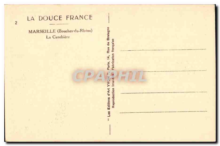 Marseille - La Cannebiere CPA  — Verso