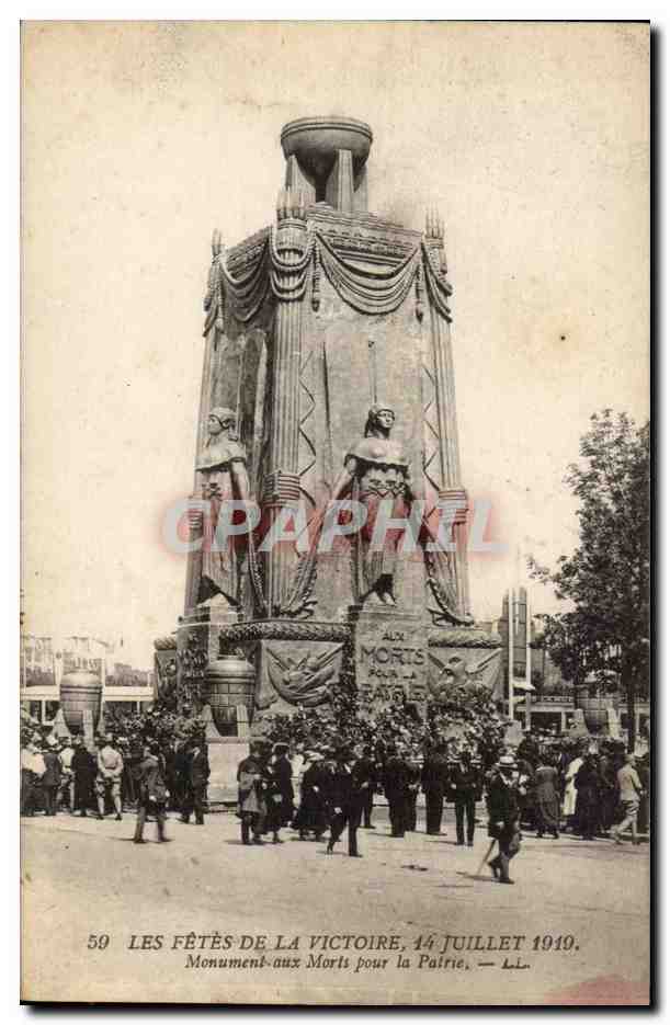 Caen - Les fetes de la Victoire 14 Juillet 1919 Monument aux Morts pour la Patrie CPA 