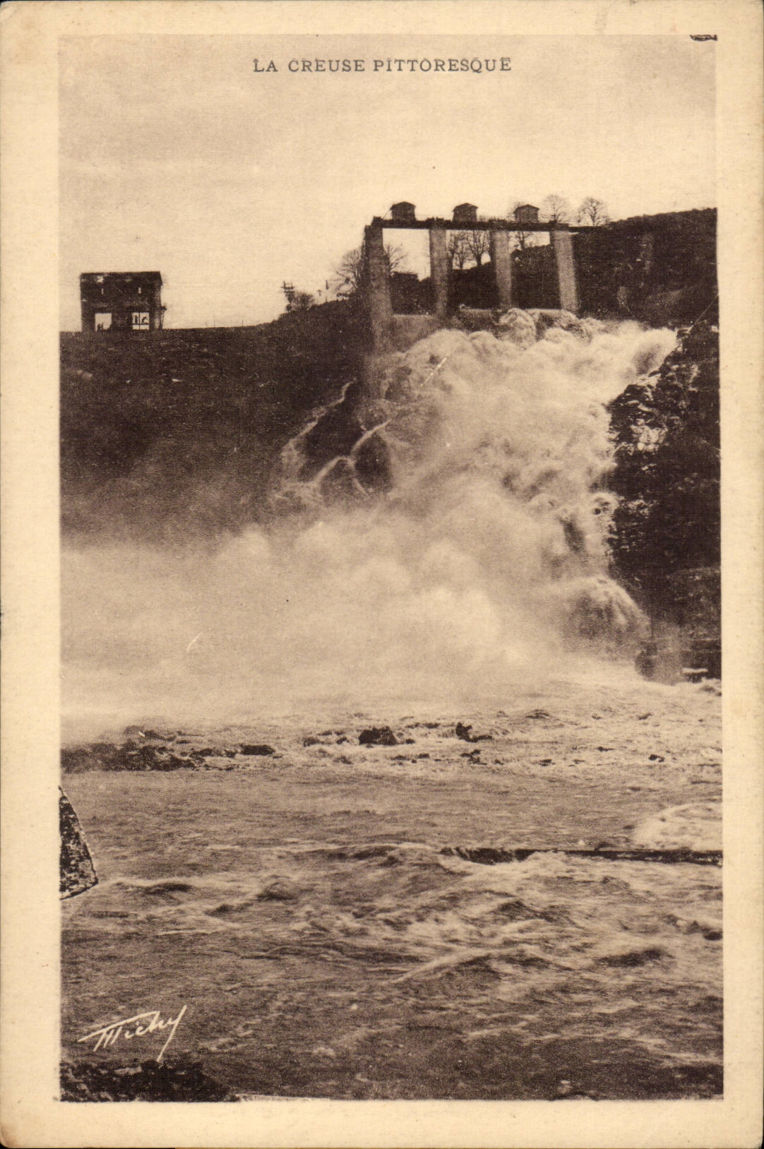 La Creuse pittoresque — chute d'eau avec barrage — Michy
