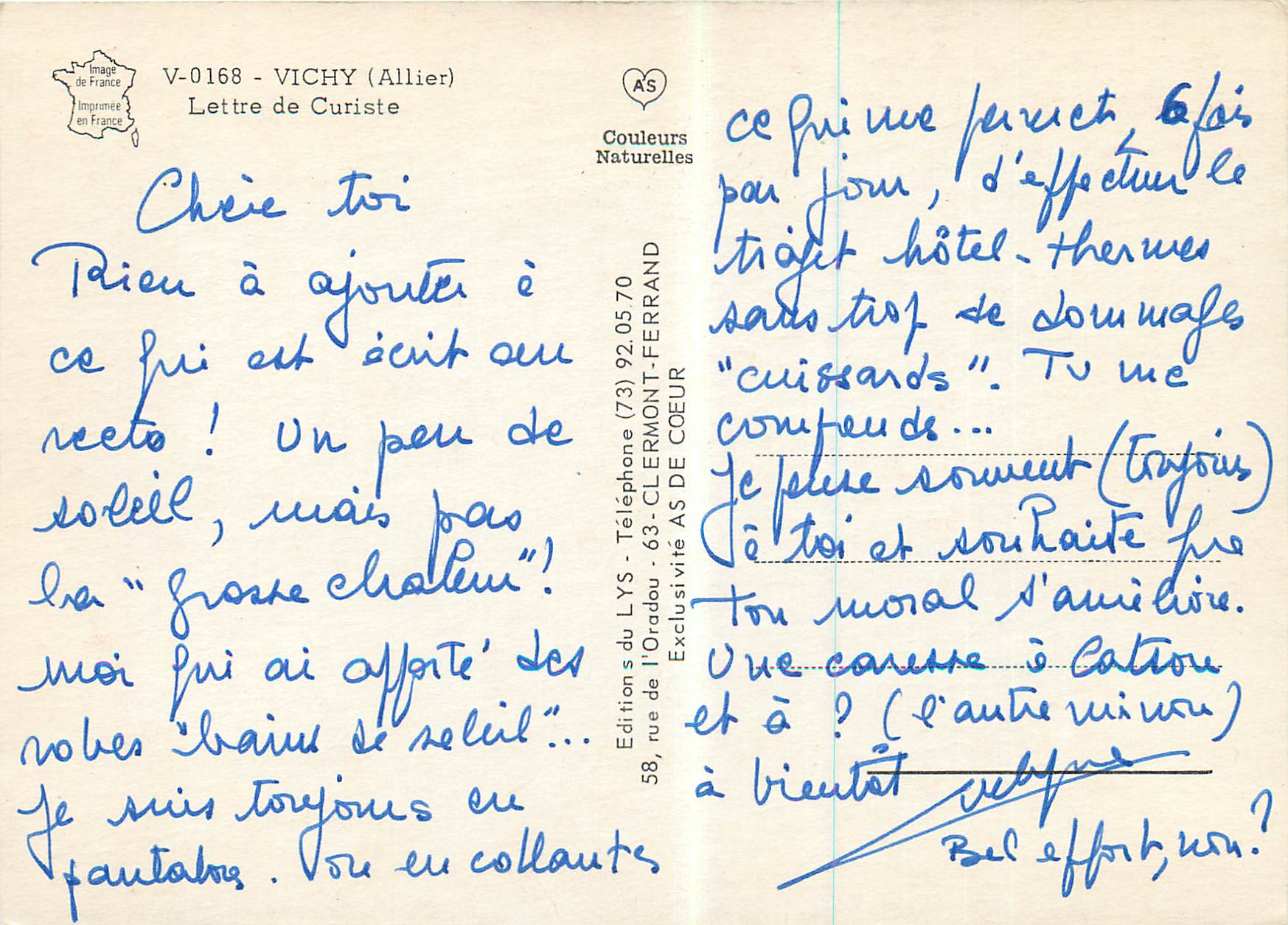 CPM Vichy (Allier) Lettre de Curiste — Verso