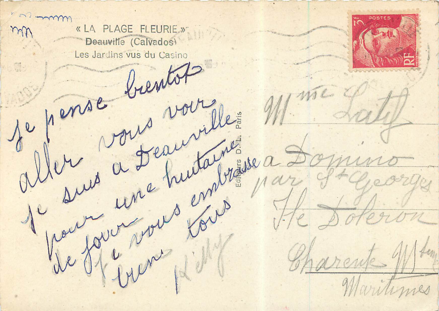 Les Jardins vus du Casino — Deauville (Calvados) — Éditeurs D.L. Paris — Reverso
