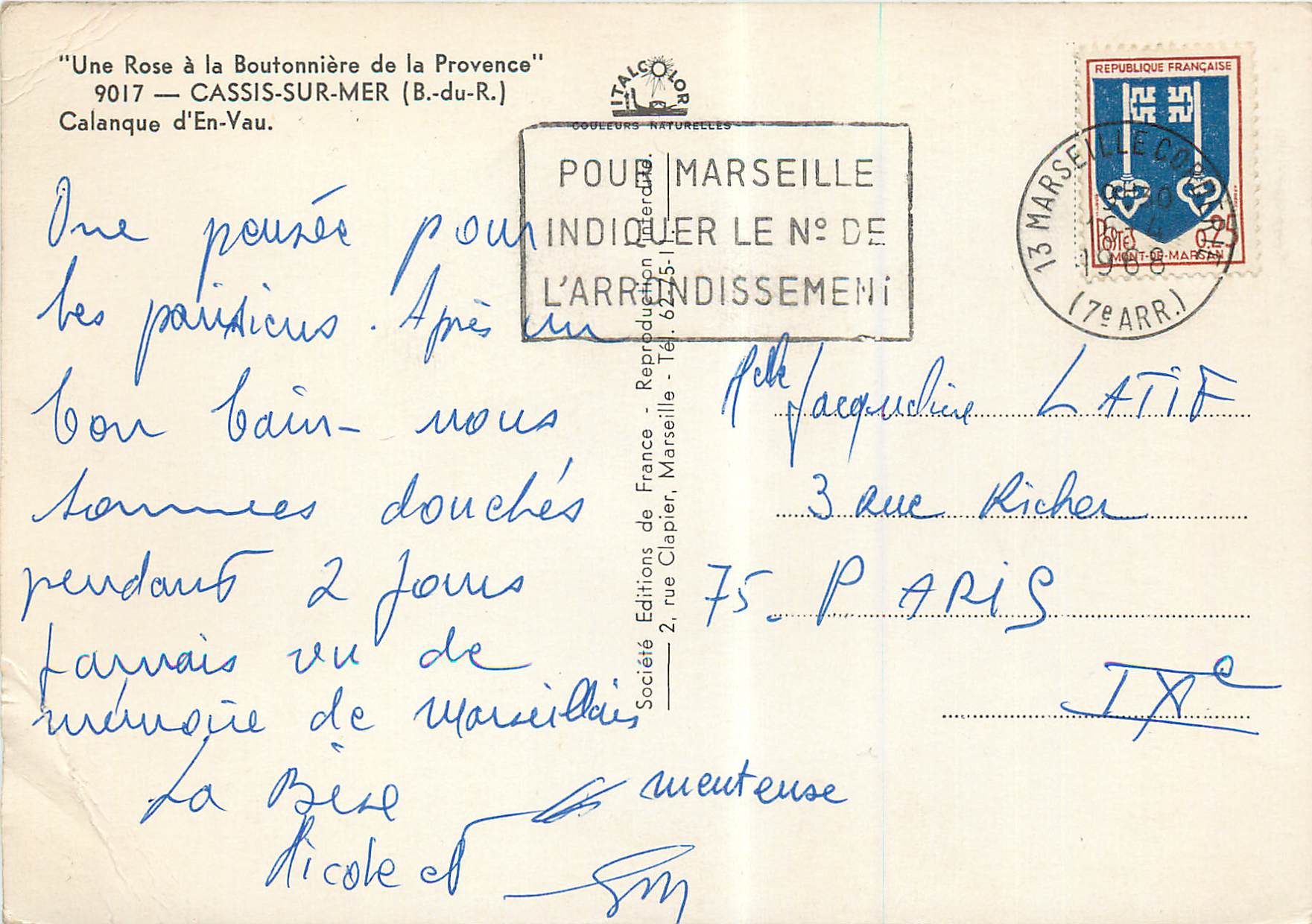 CPM Une Rose a la Boutonniere de la Provence Cassis sur Mer (B du R) Calanque d'En vau — Rückseite