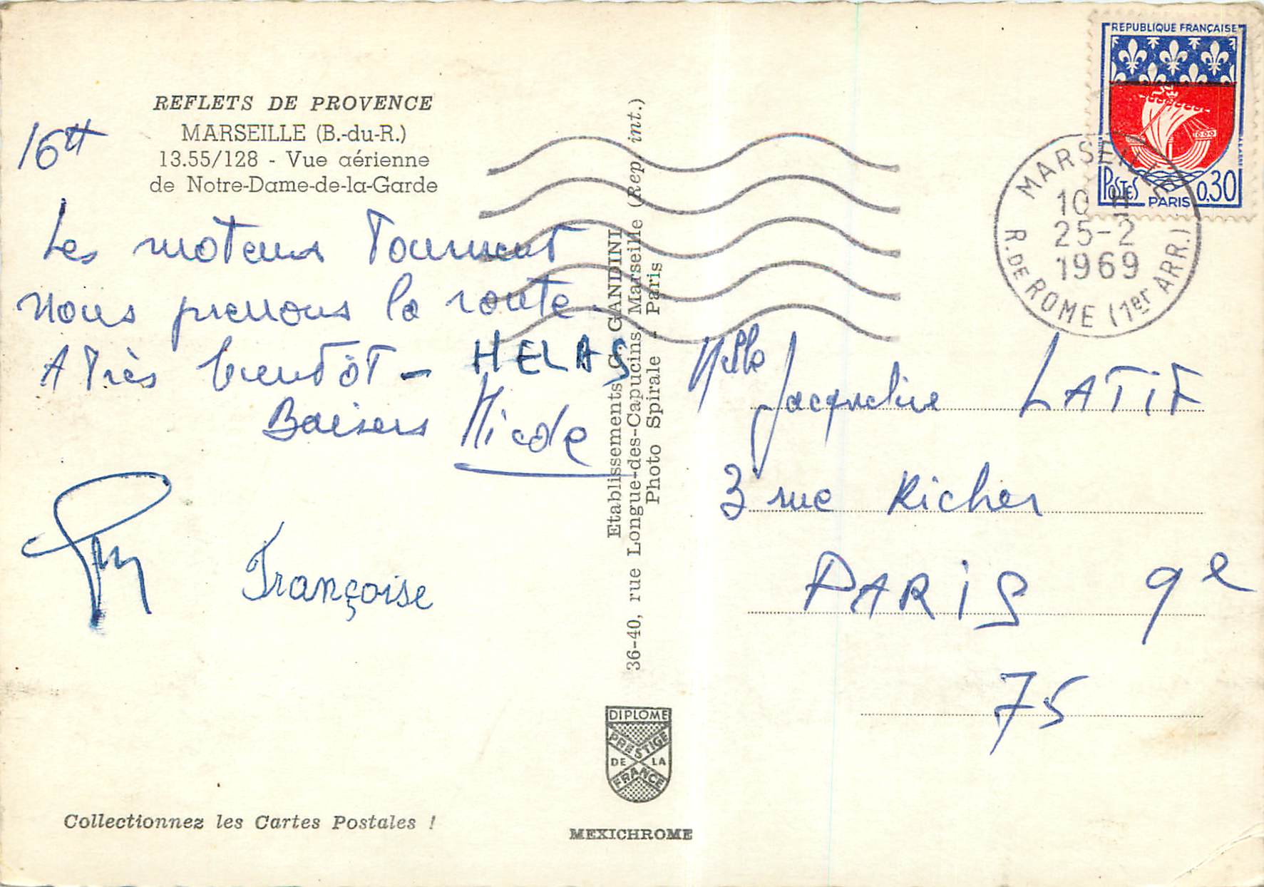 Vue aérienne de Notre-Dame-de-la-Garde — Marseille — Éditeur IRIS — Verso