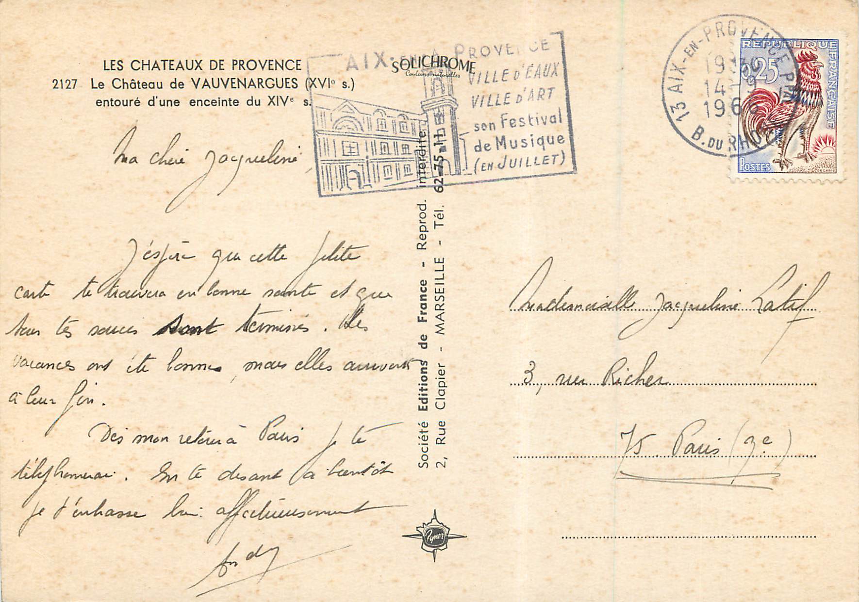 Le Château de Vauvenargues — XVIIe s. — Société Solichrome, 2127 — Verso