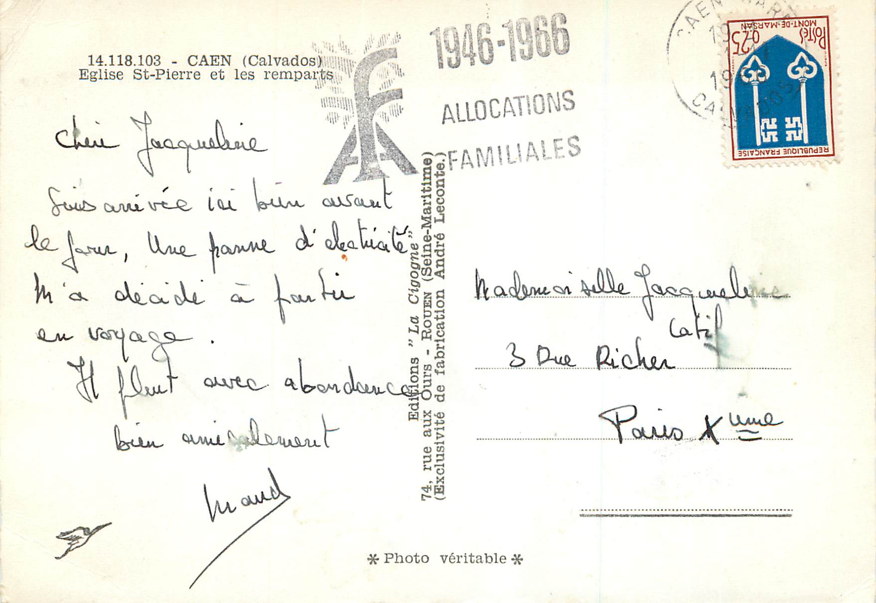 CPM Caen (Calvados) Eglise St Pierre et les remparts — Verso