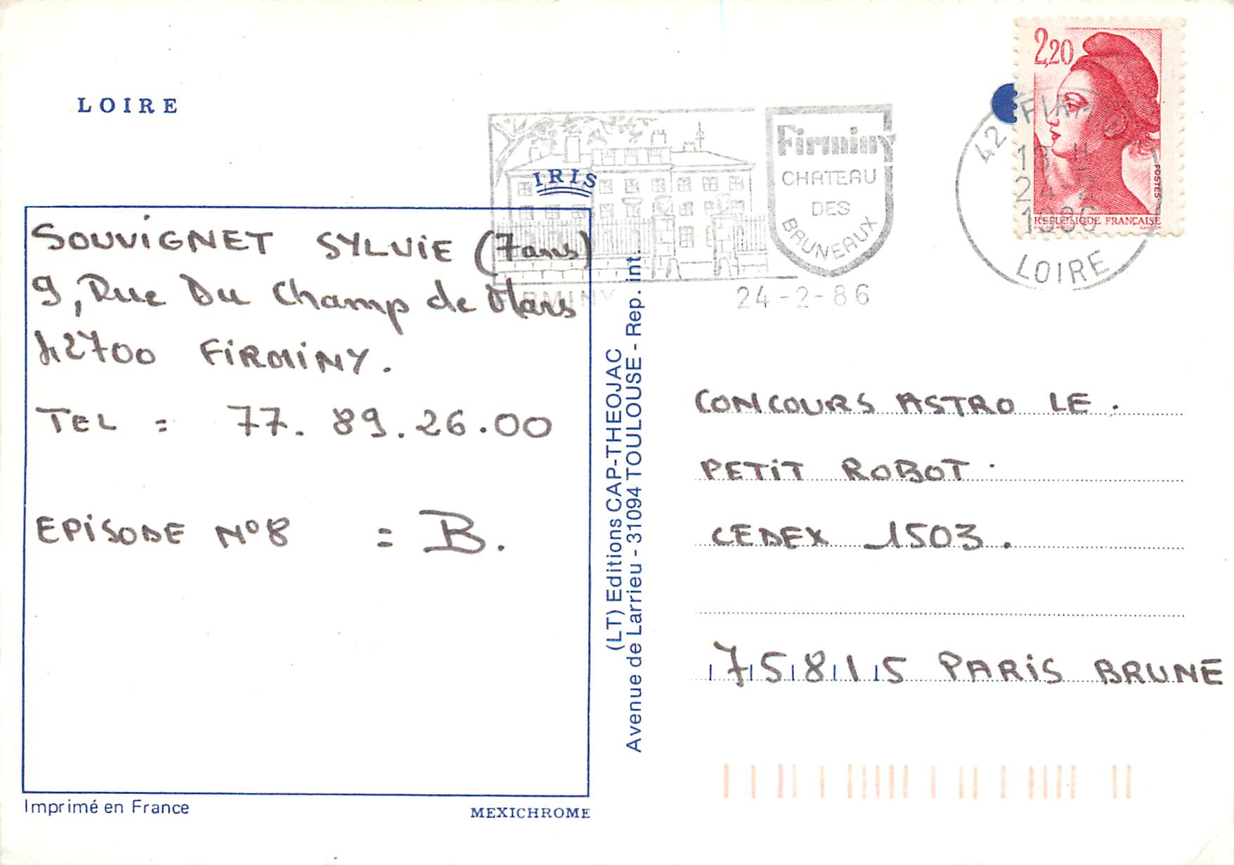 CPM Loire St Just en Chevalet Roanne Sury le Comtal Montbrison St Etienne Feurs — Back