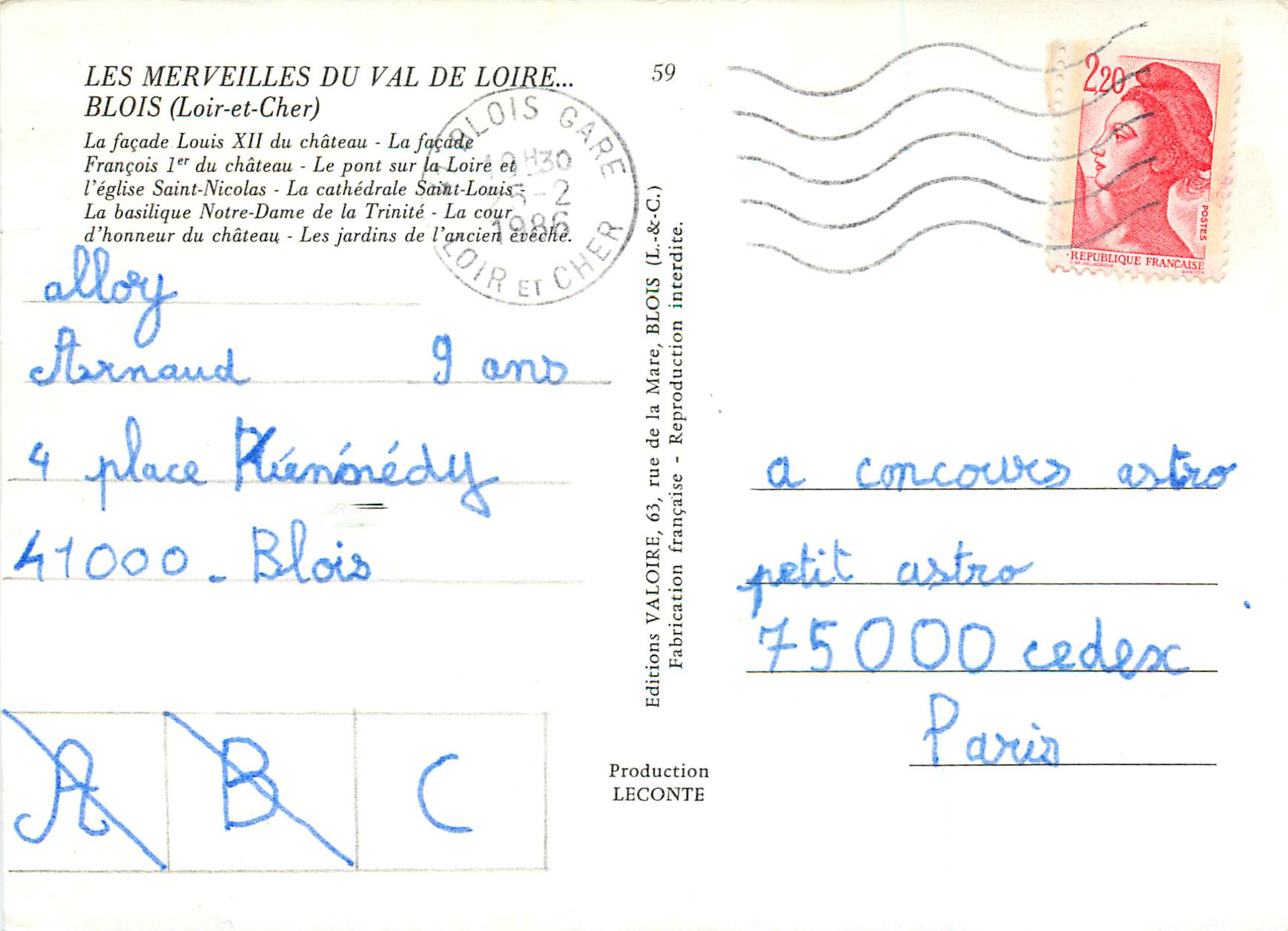 CPM Blois (Loire et Cher)Les Merveilles du Val de Loire — Rückseite