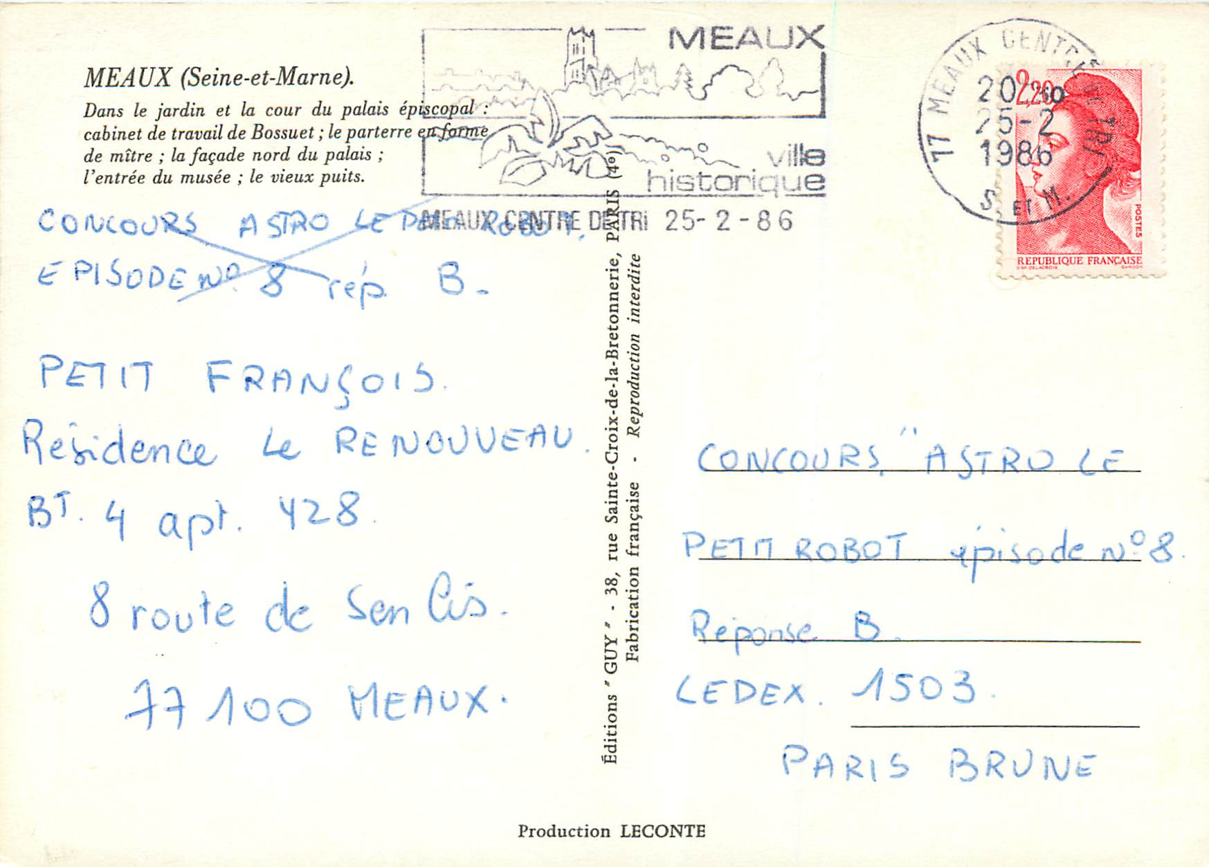 Meaux — Jardin et palais épiscopal — Éditions GUY — Rückseite