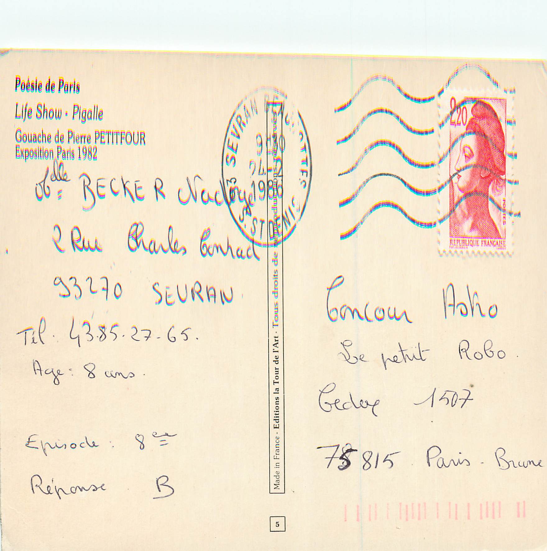 CPM Poesie de Paris Life Show Pigalle Gouache de Pierre Petitfour Exposition Paris 1982 — Rückseite