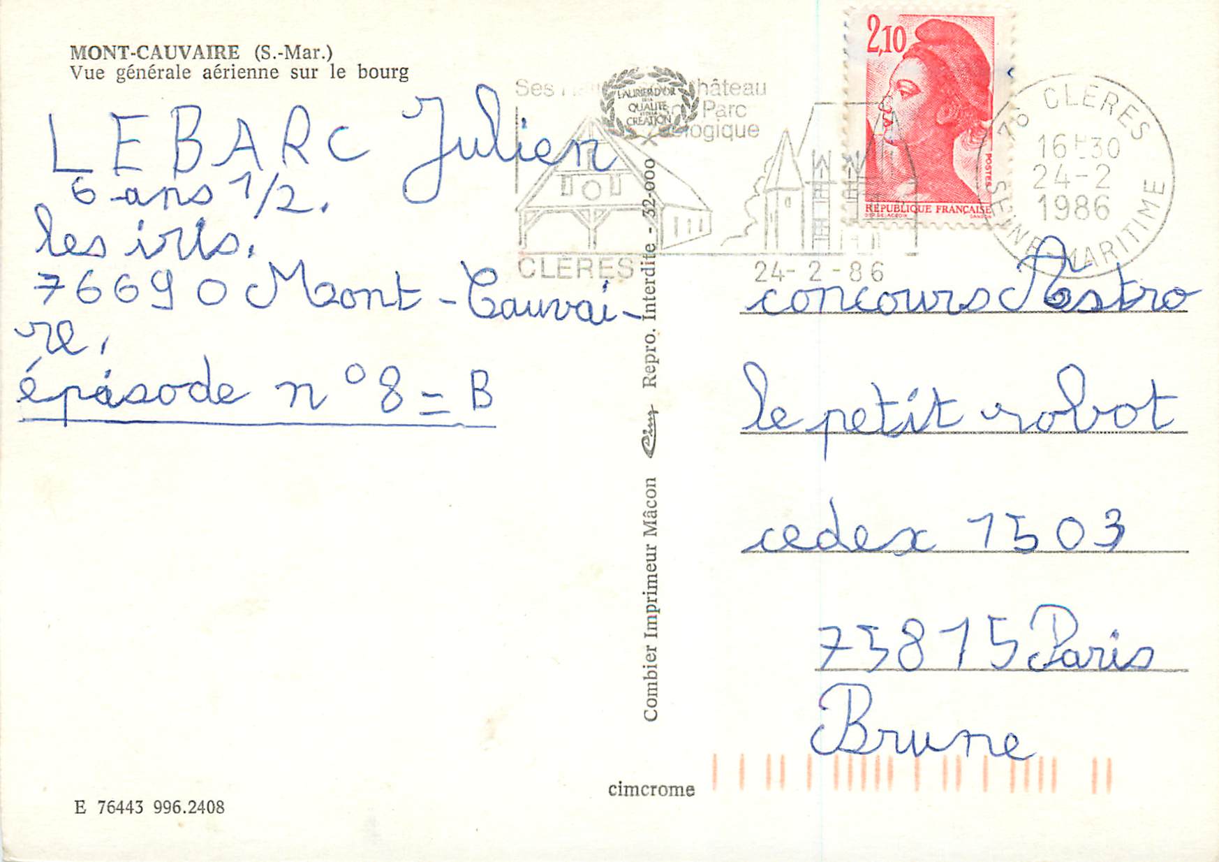 CPM Mont Cauvaire (S Mar)Vue generale aerienne sur le Bourg — Verso