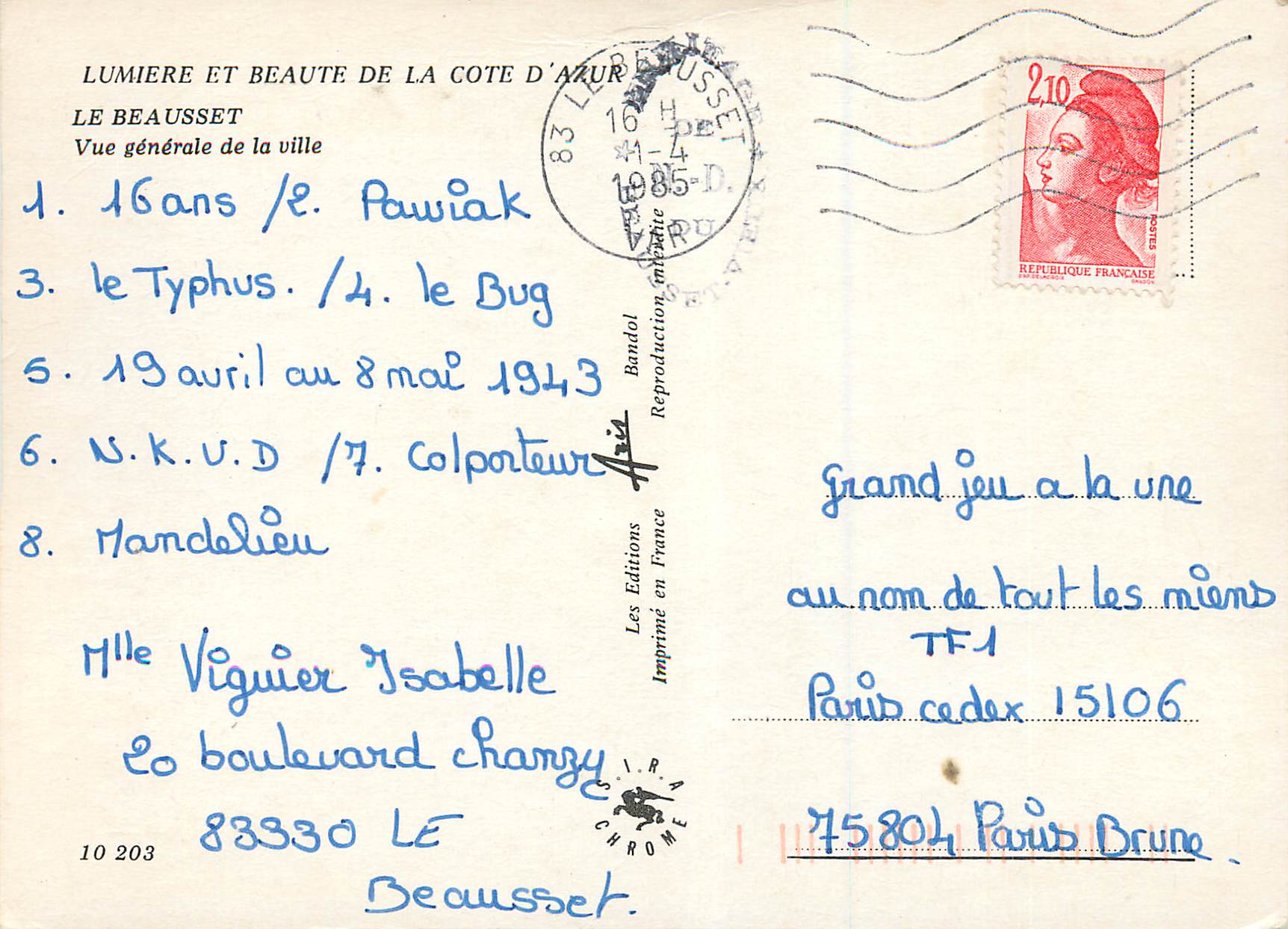 CPM Lumiere et beaute de la Cote d'Azur Le Beausset vue generale de la ville — Verso