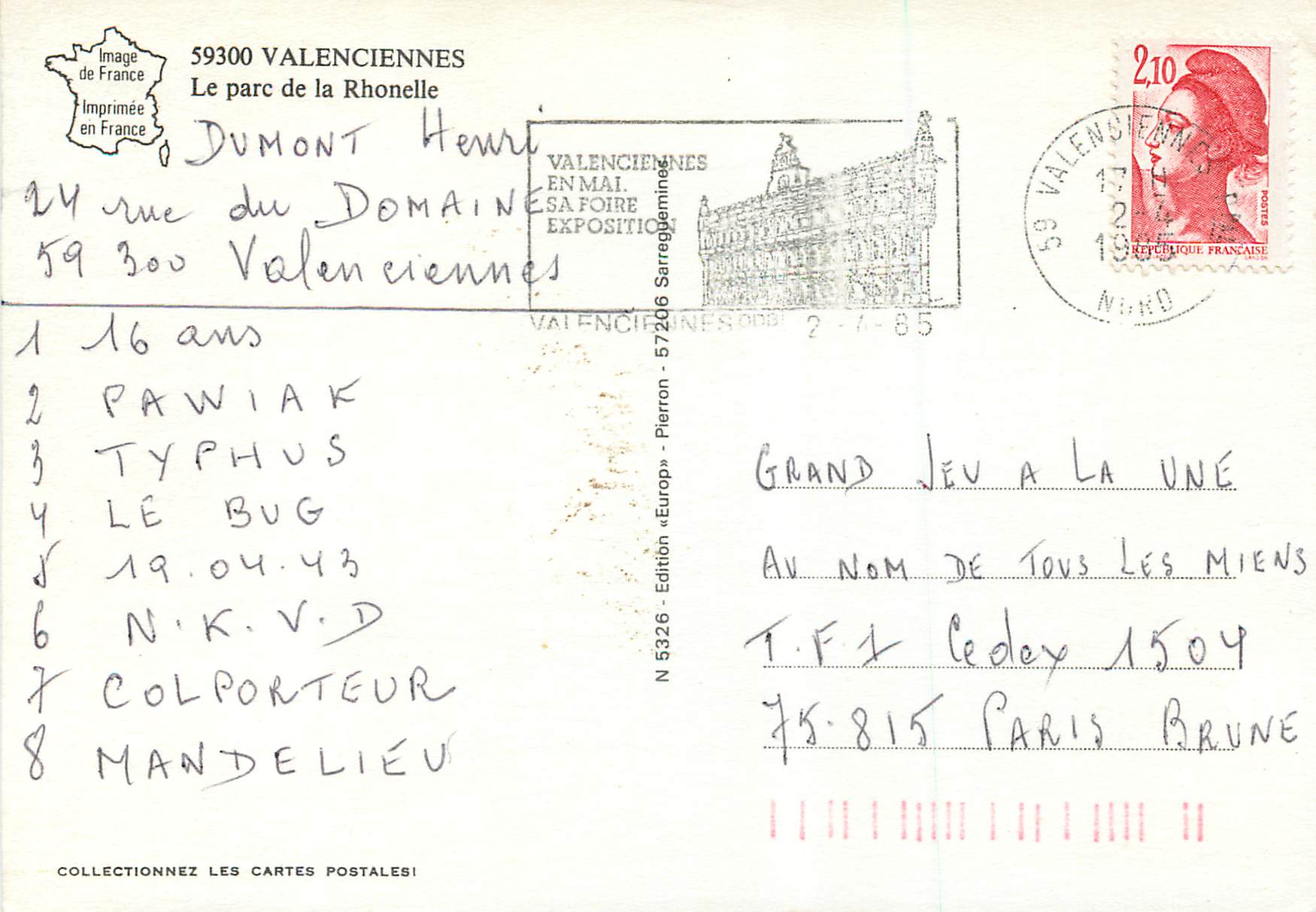 CPM Valenciennes Le parc de la Rhonelle Cygnes — Back