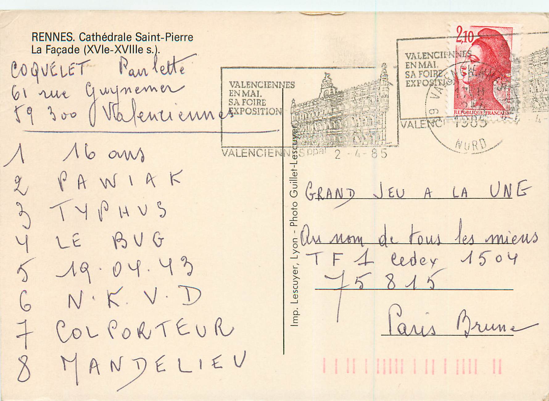 CPM Rennes Cathedrale Saint Pierre La Facade (XVIe XVIIe s) — Rückseite