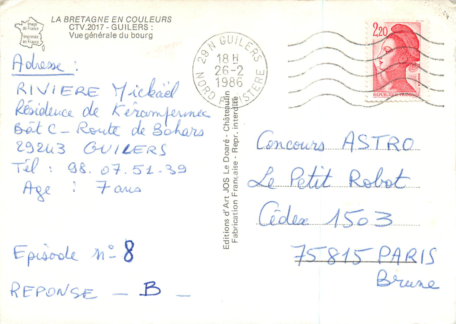 CPM La Bretagne en Couleurs Guilers vue generale du Bourg — Rückseite