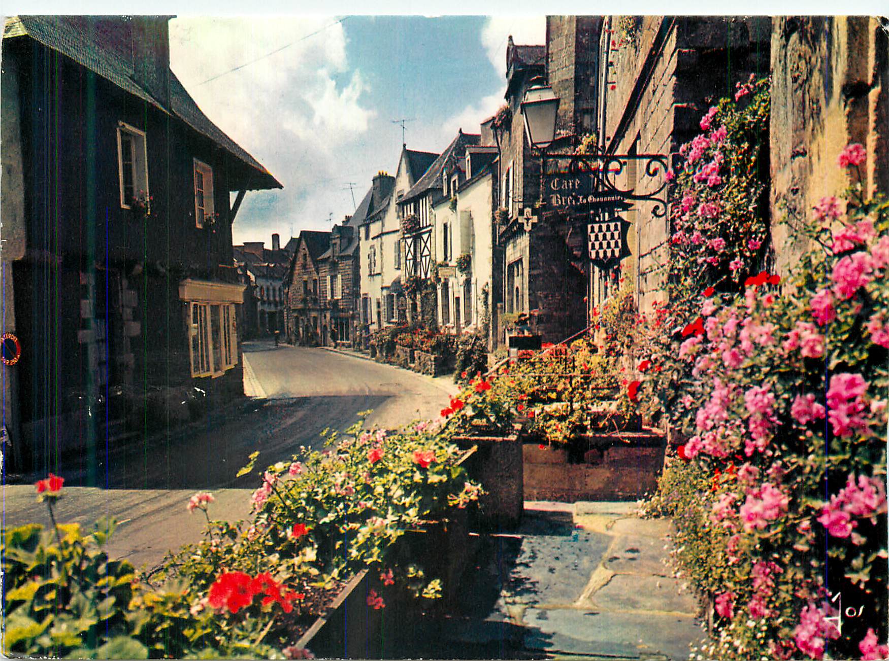 CPM La Bretagne en couleurs Rochefort en terre (Morbihan)La Grande Rue fleurie de geranium lierre