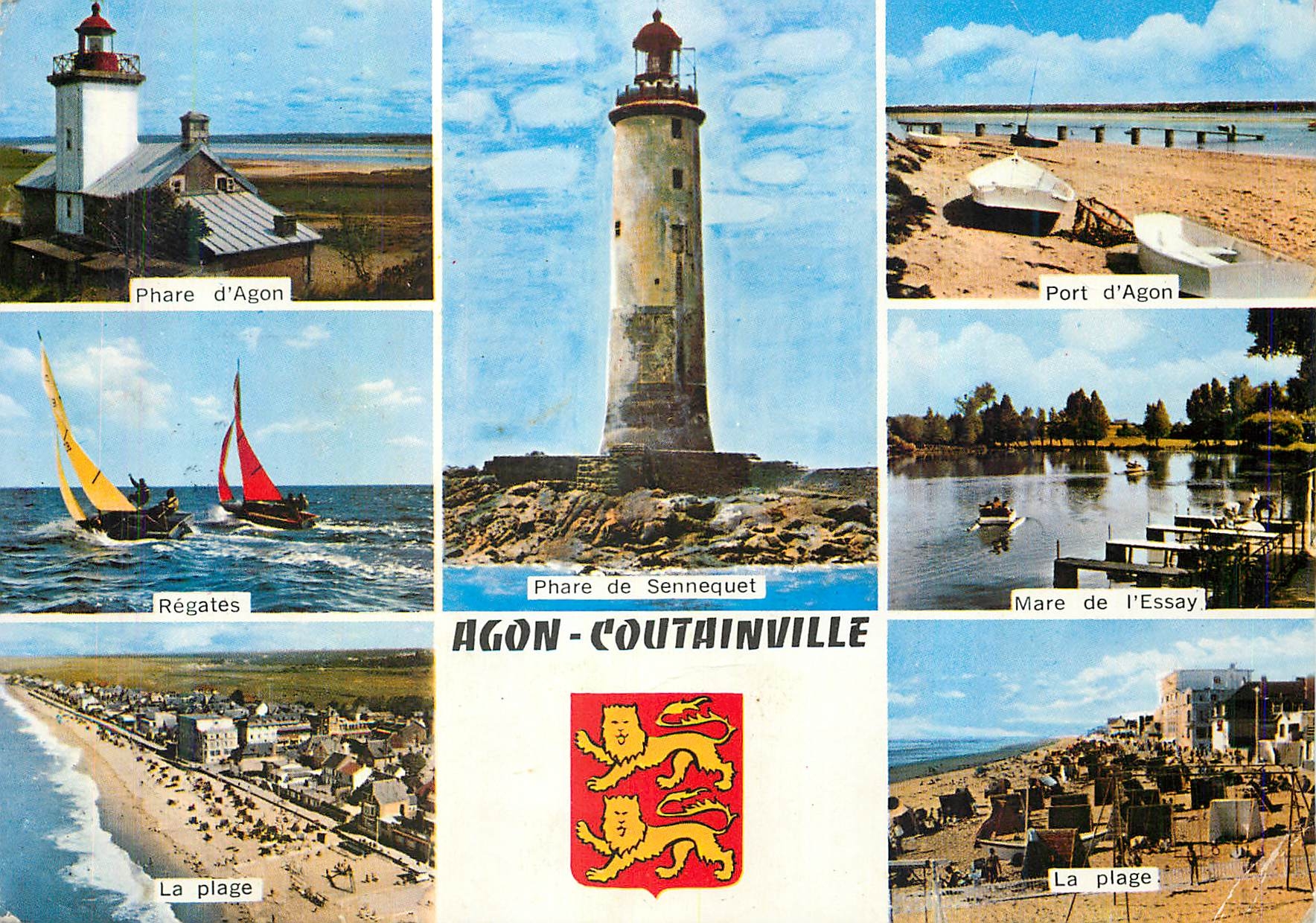 CPM Agon Coutainville (Manche) Phare d'Agon Port d'Agon Regates Mare de l'Essay La plage 