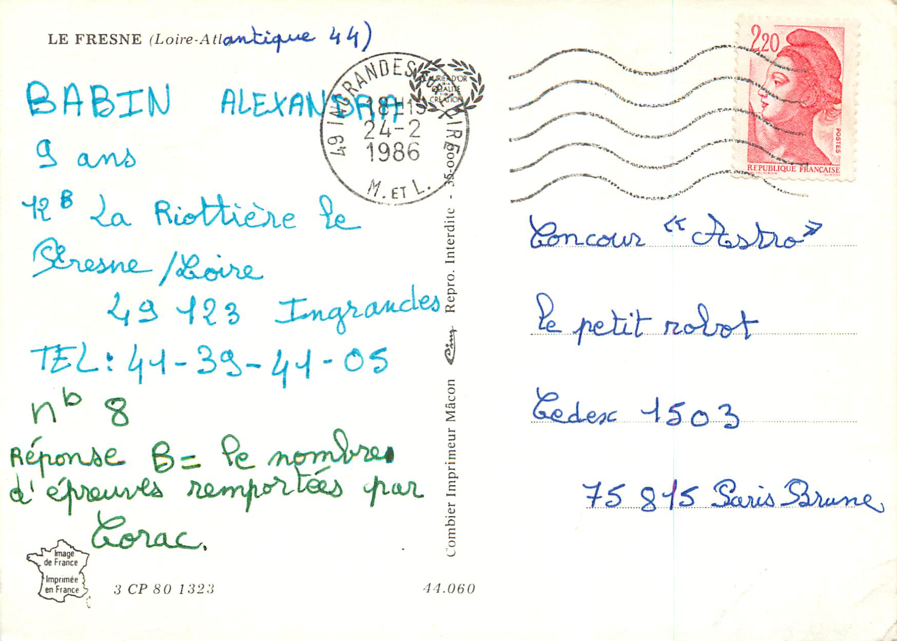 CPM Le Fresne (Loire Antlantique) — Rückseite