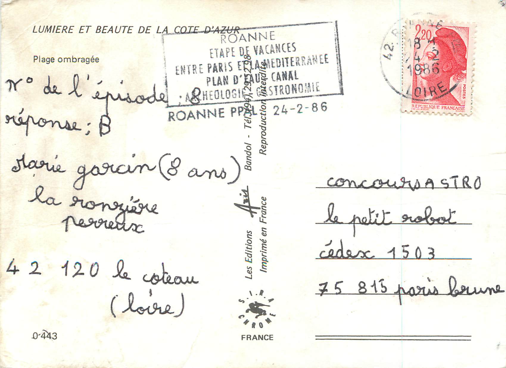 CPM Lumiere et Beaute de la cote d'Azur Plage Ombragee — Rückseite