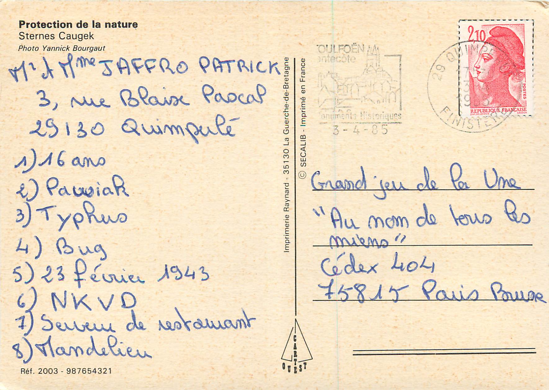 CPM Protection de la nature Sternes Caugek — Rückseite