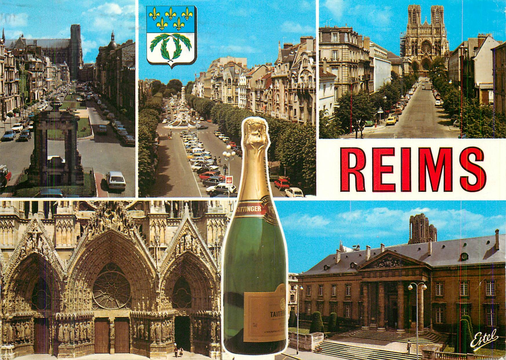Reims — vue panoramique et monuments — Éditeur Estel, n°8