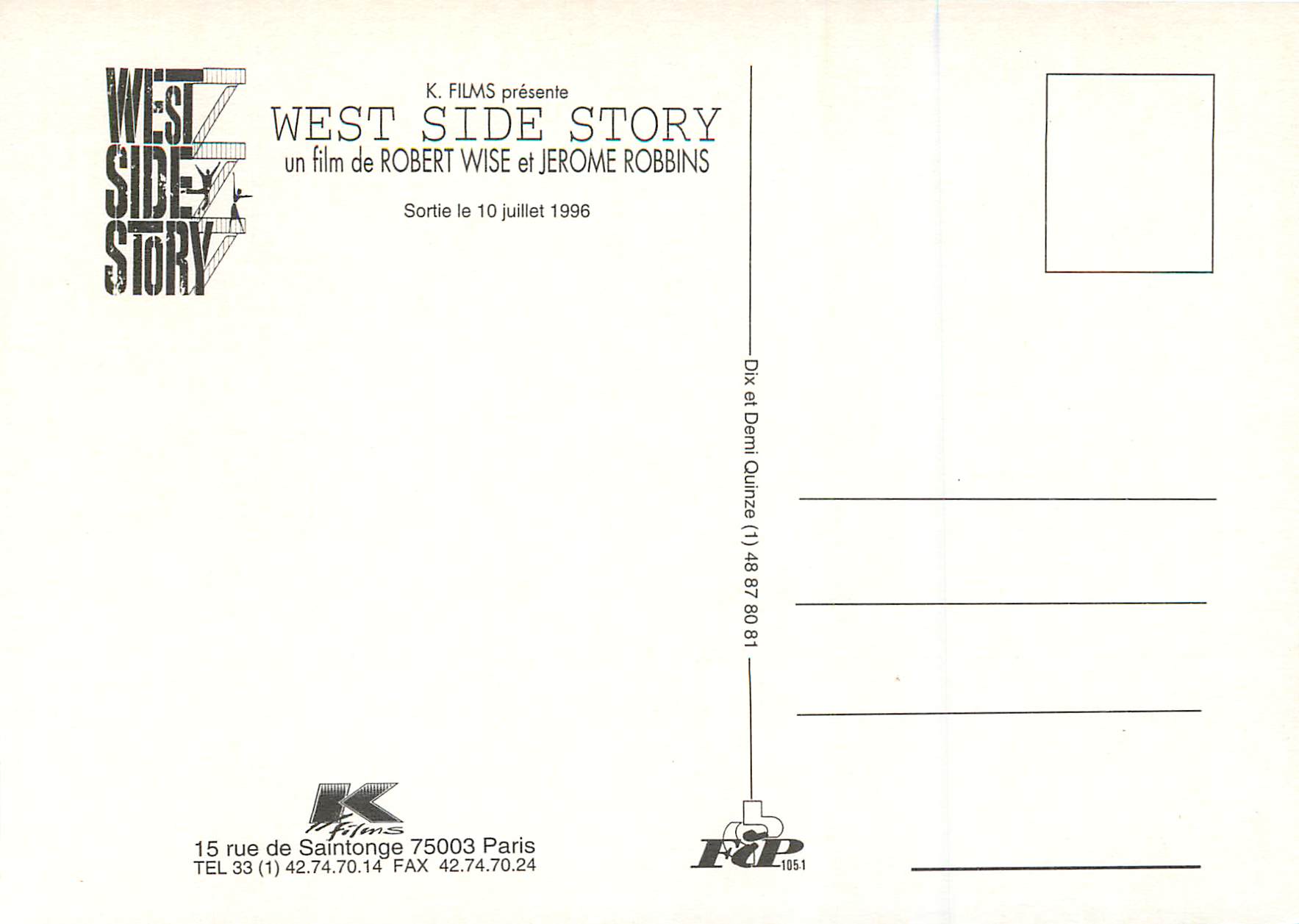 CPM Le Film aux 11 oscars West Side Story Natalie Wood George Chakiris  — Verso