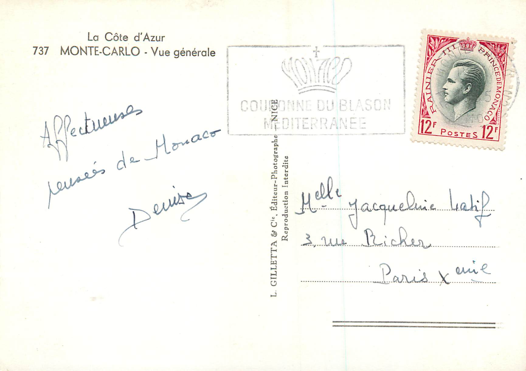 CPM La Cote d'Azur Monte Carlo Vue generale — Verso