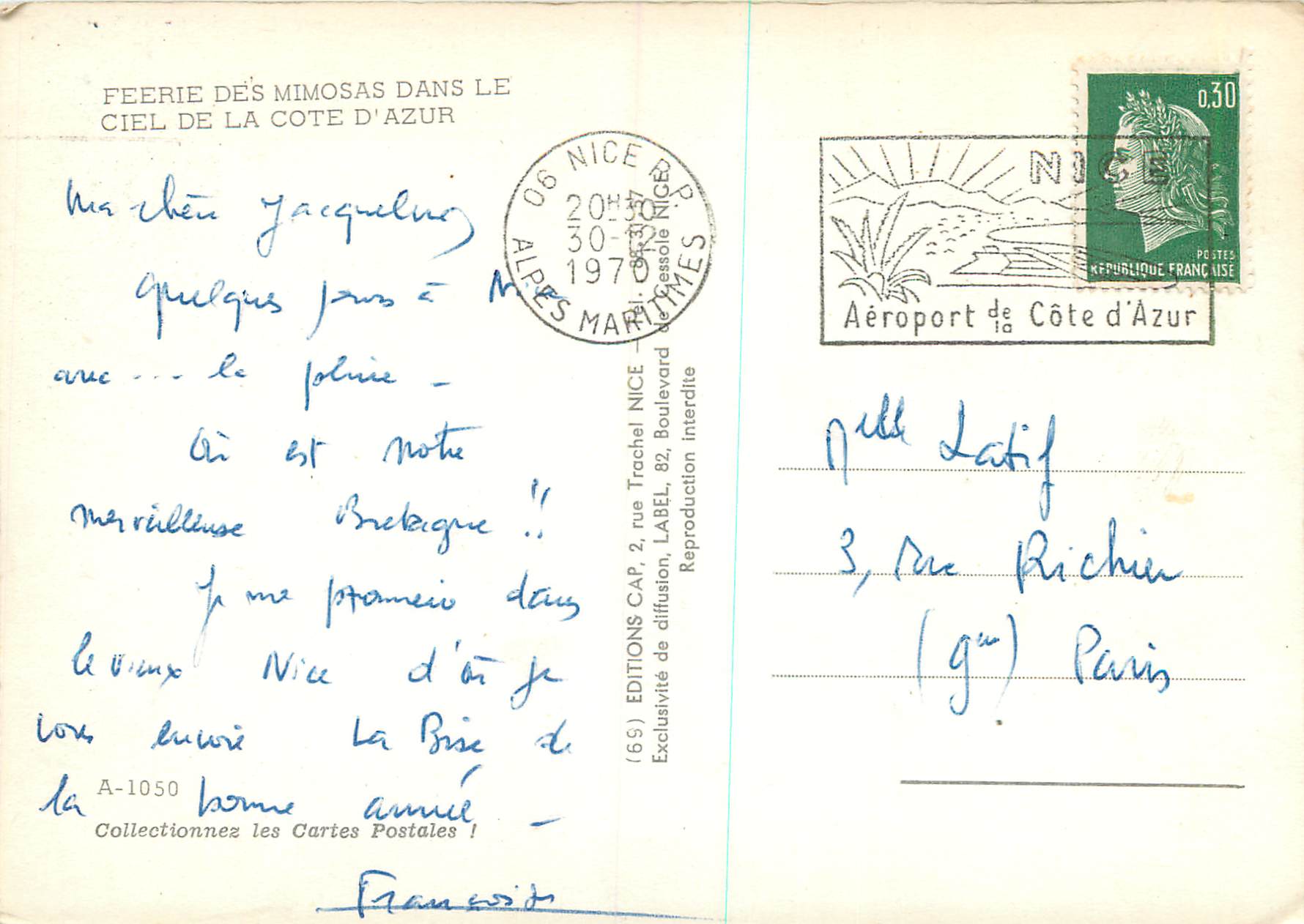 CPM Feerie des mimosas dans le ciel de la cote d'Azur — Verso