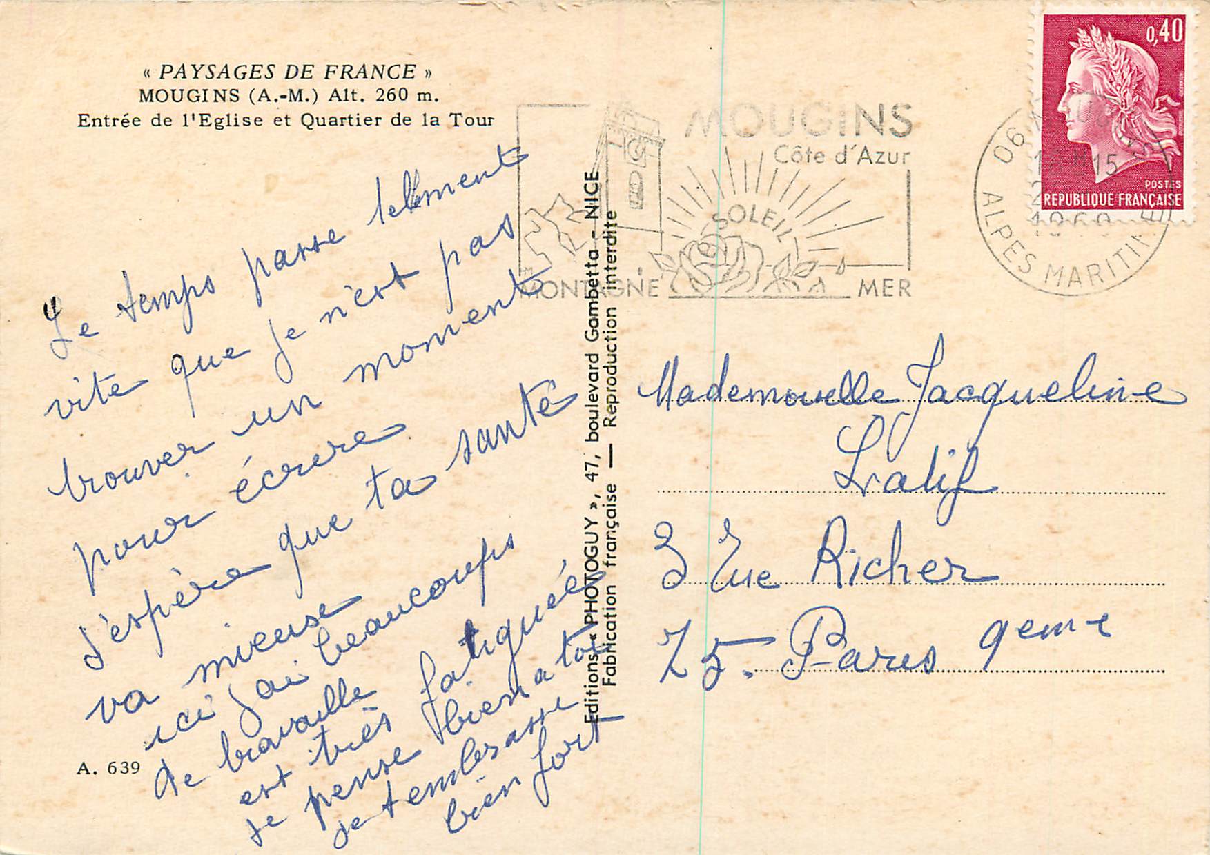 CPM Paysages de France Mougins (A M)Entree de l'Eglise et Quartier de la Tour — Rückseite