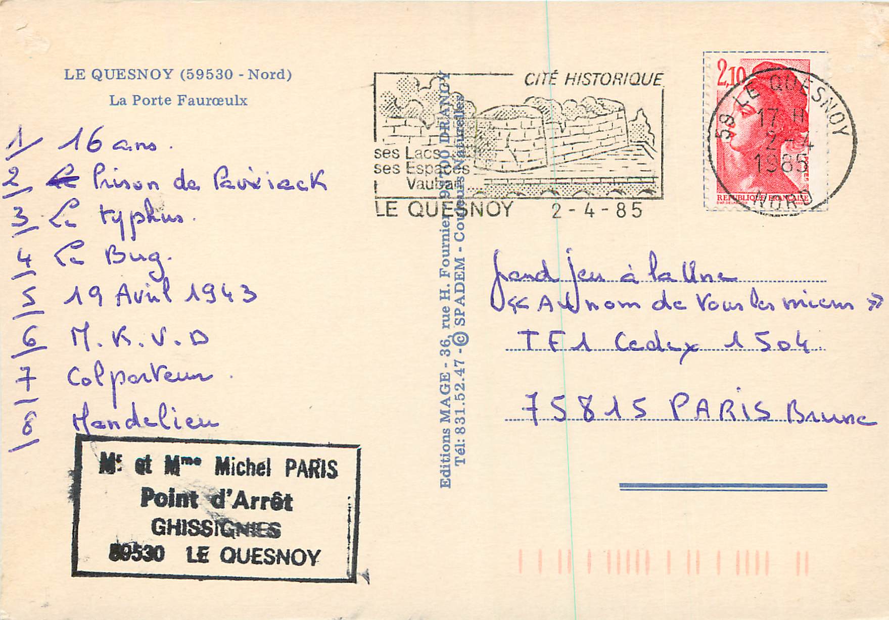 CPM Le Quesnoy (Nord) La Porte Fauroeulx — Back