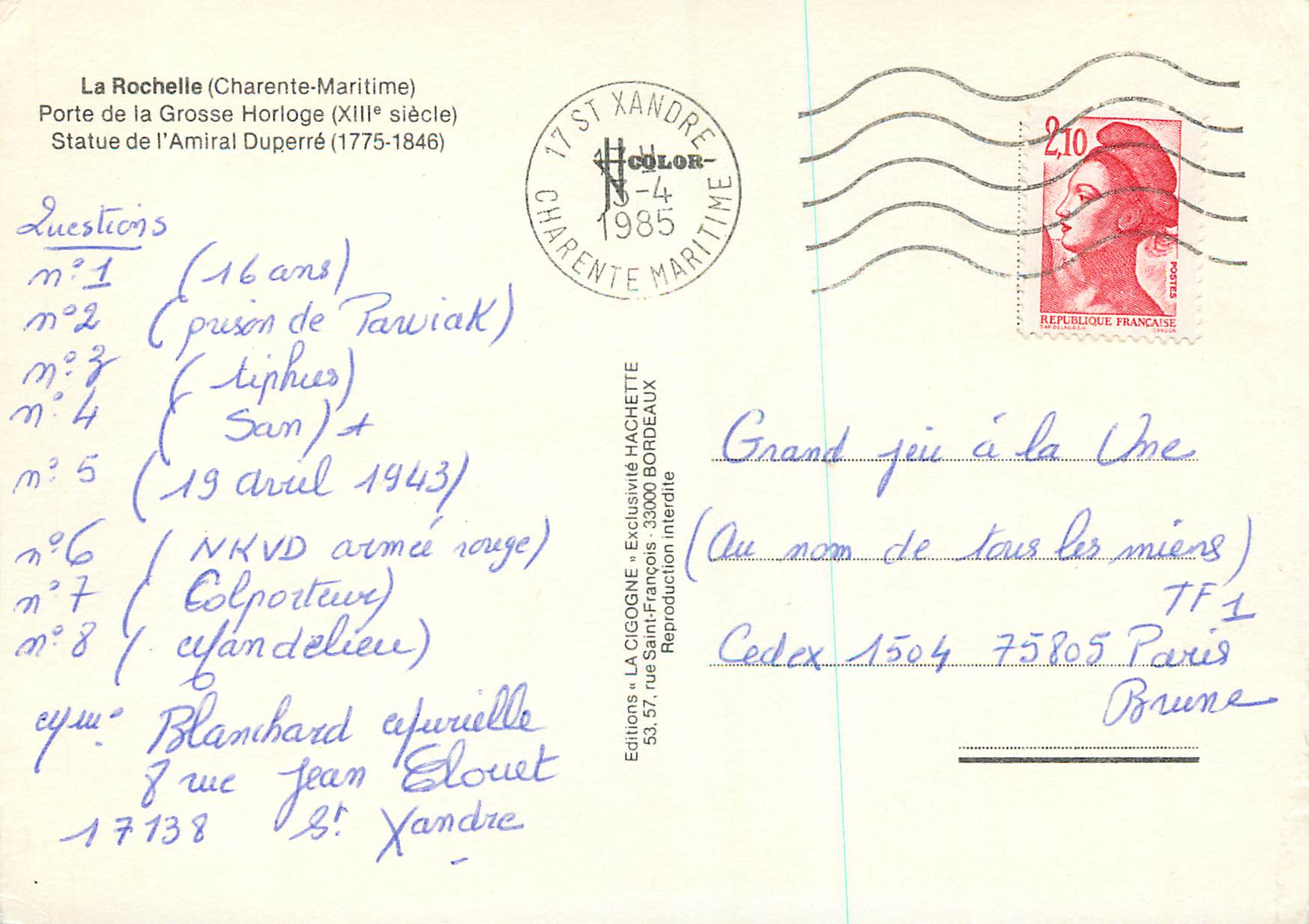 CPM La Rochelle (Charente Maritime)Porte de la Grosse Horloge (XIII siecle) — Back